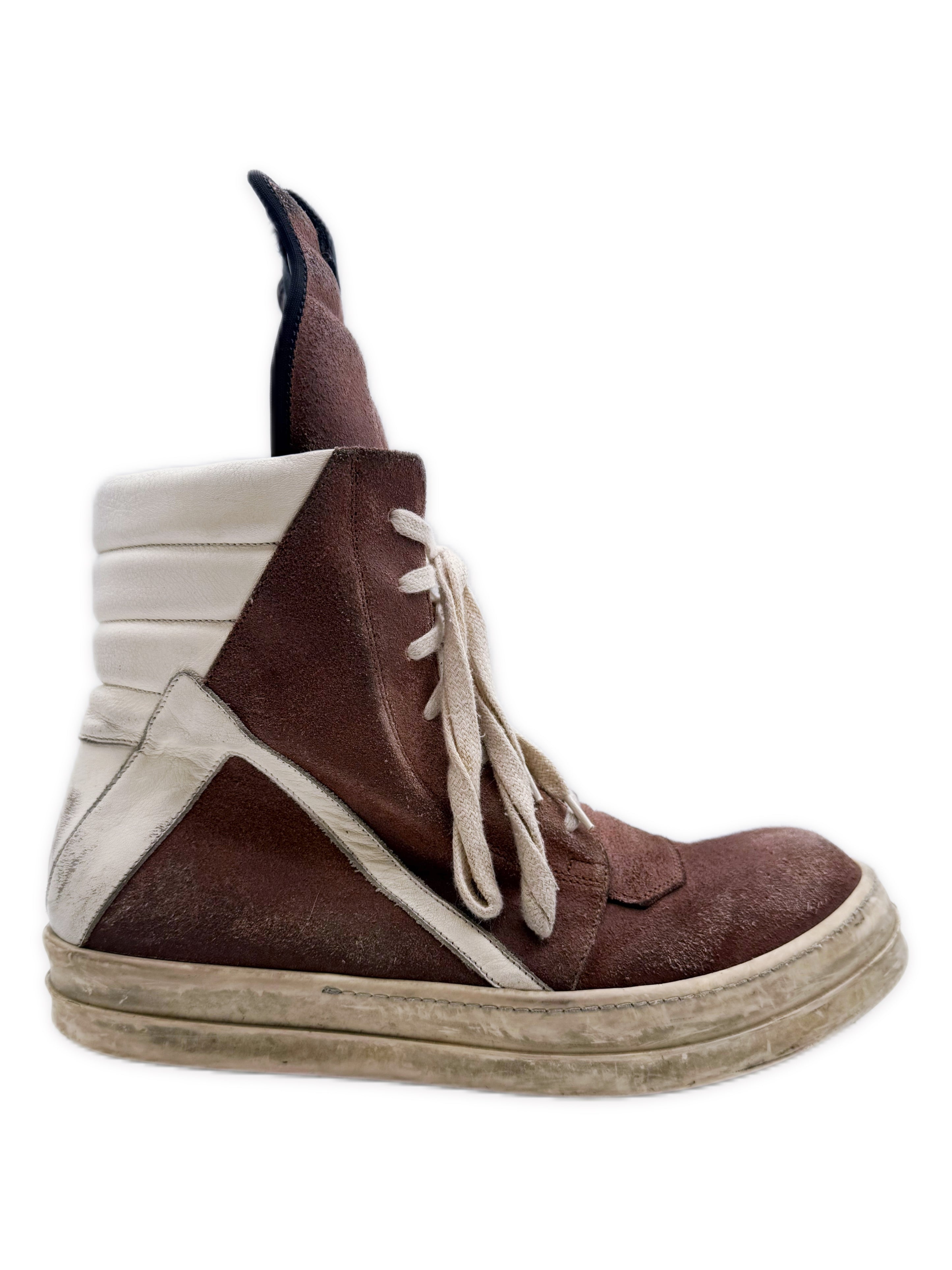 AW14 Rick Owens Blood/Brown Suede Geobasket Sneakers