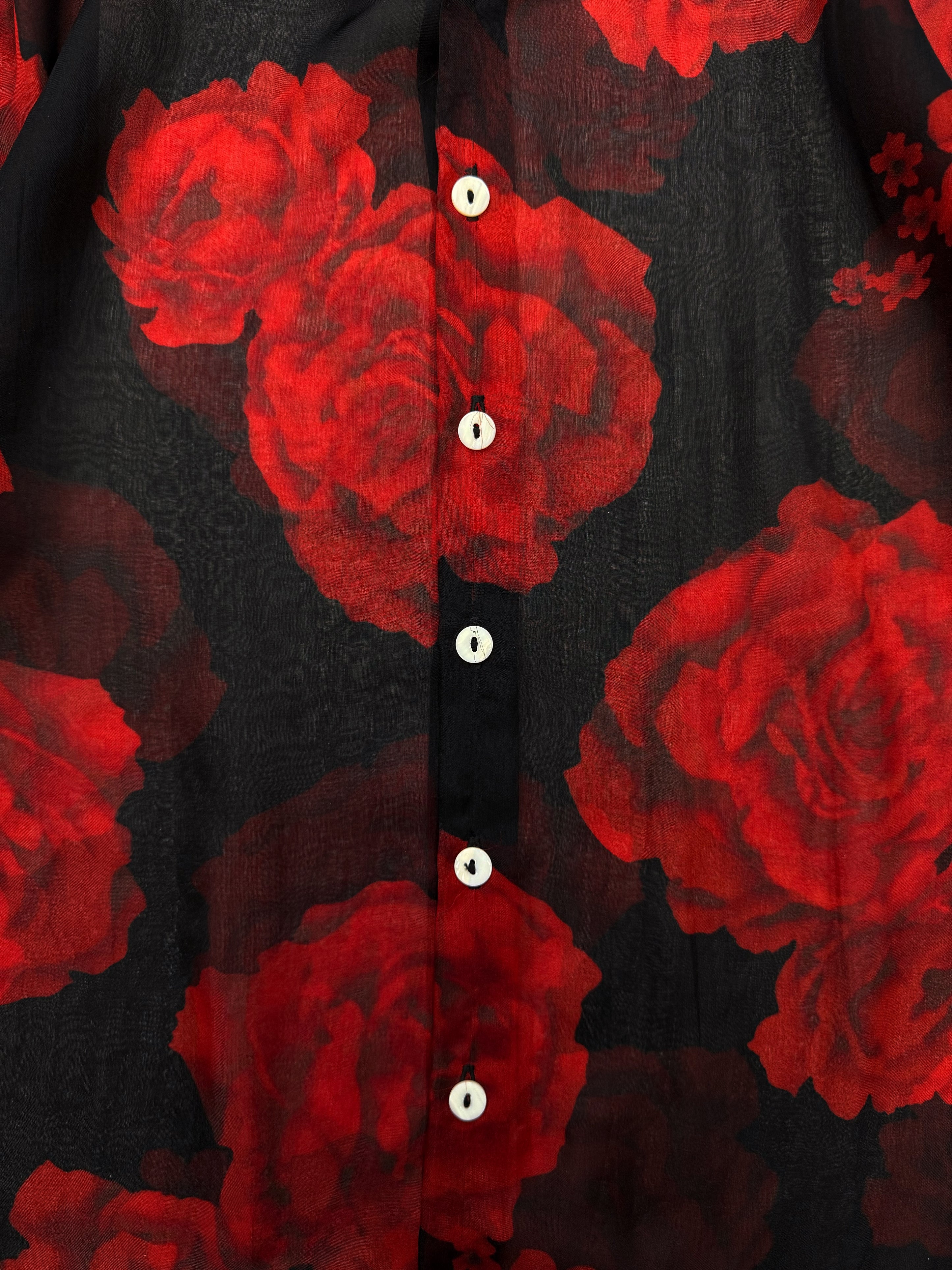 Enfants Riches Deprimes Silk ‘Roses’ Sheer Long Sleeve Button Up