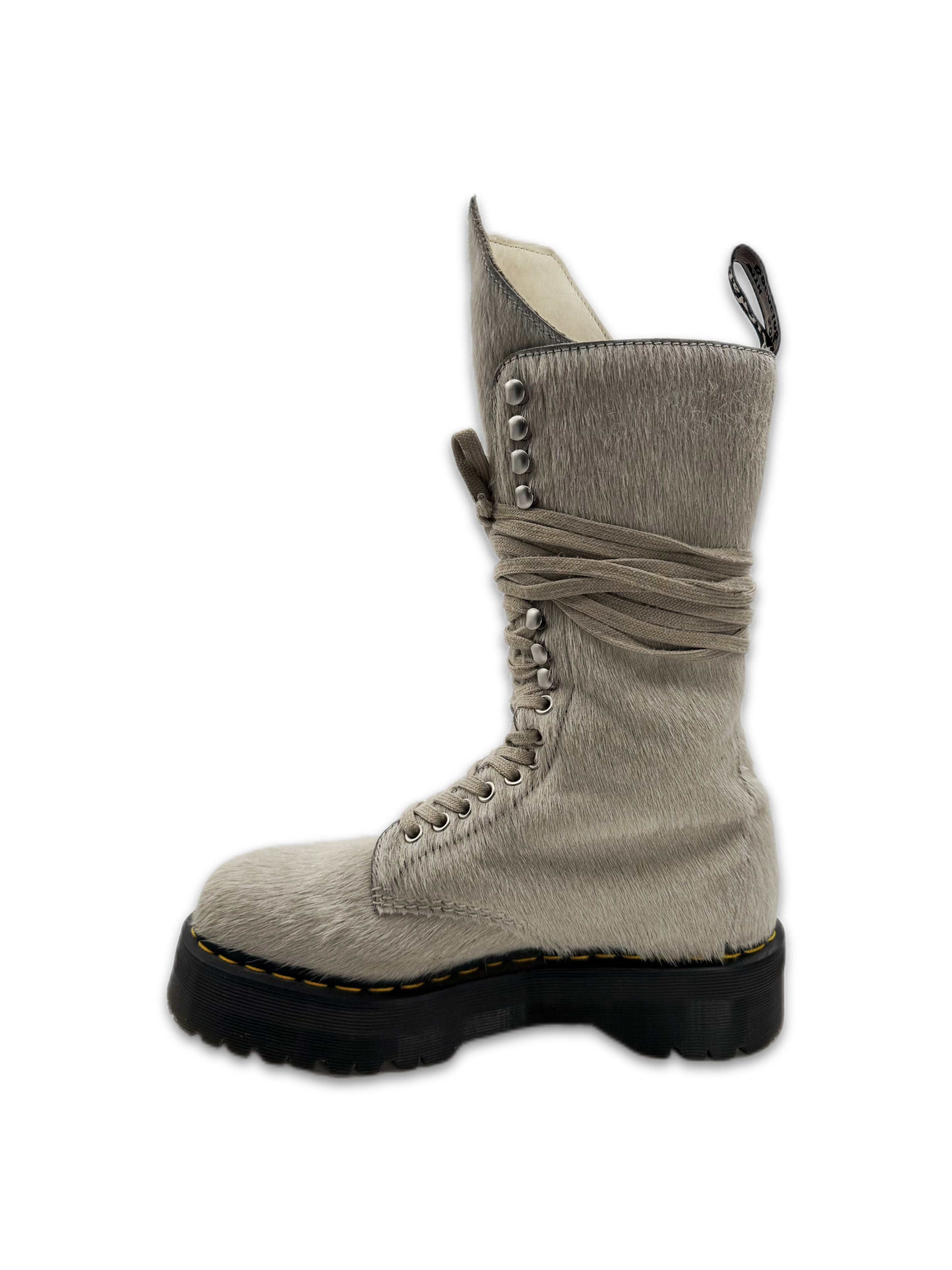 Rick Owens x Dr.Martens ‘Calf Hair’ Hi-top Light Grey Side Zip Boots