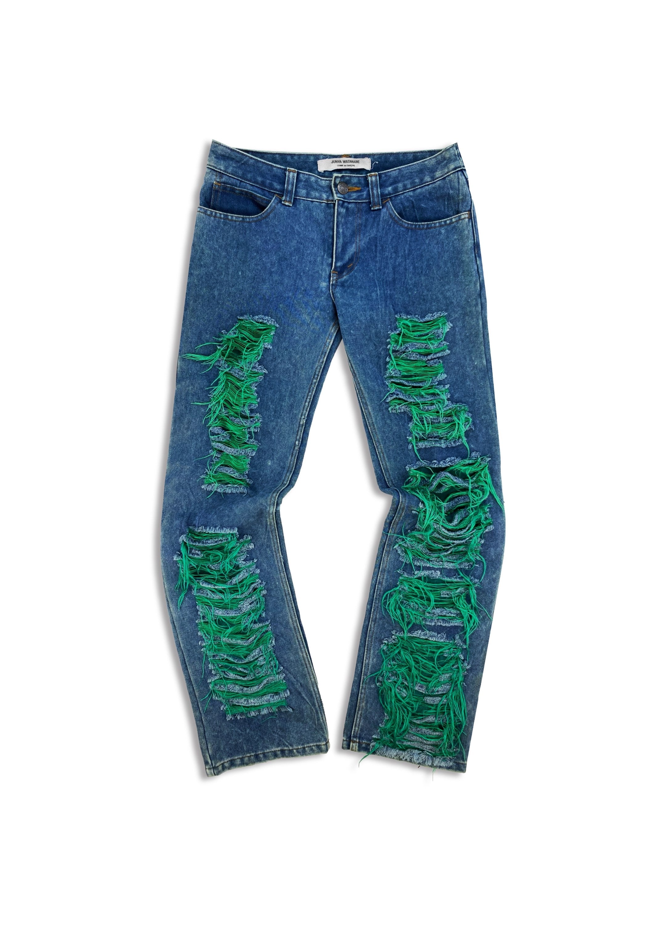 AW01 Junya Watanabe Thrashed Two-Tone Green Washed Denim