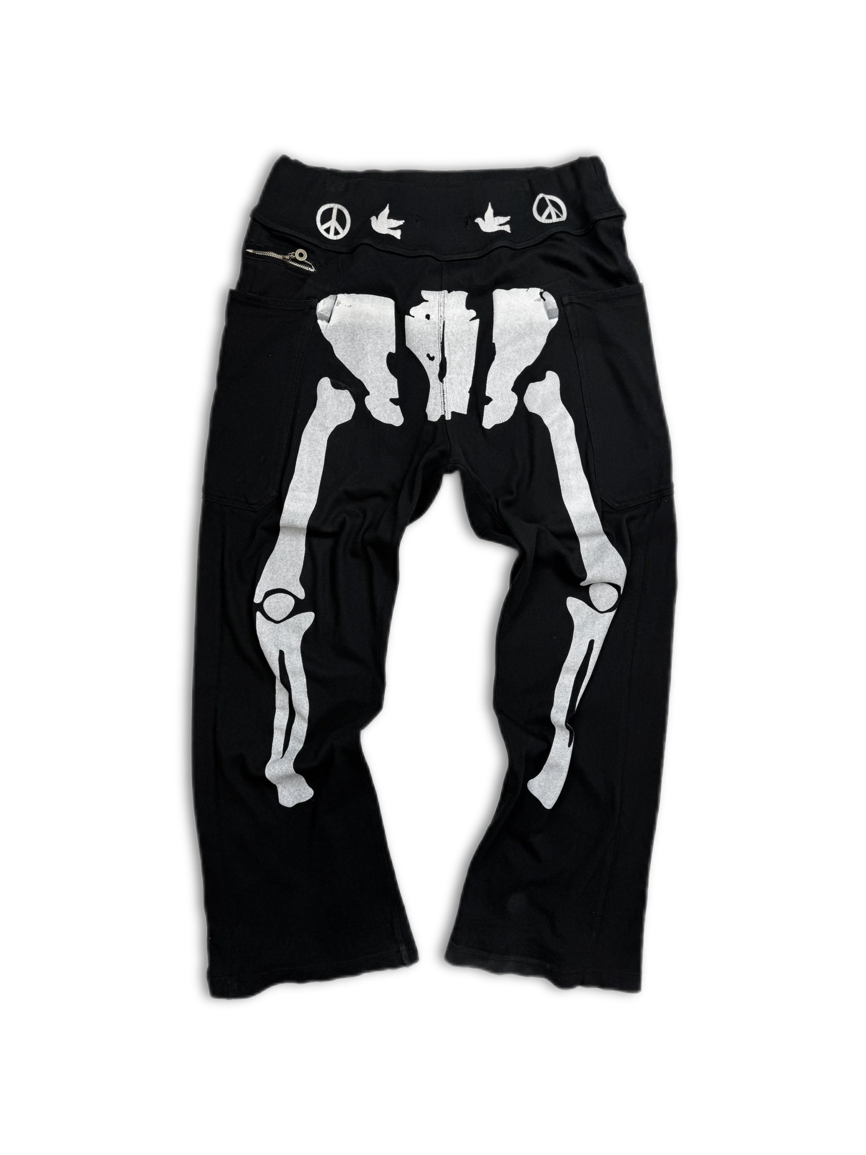 Kapital ‘Skeleton’ Bone Black Peace Sweat Pants