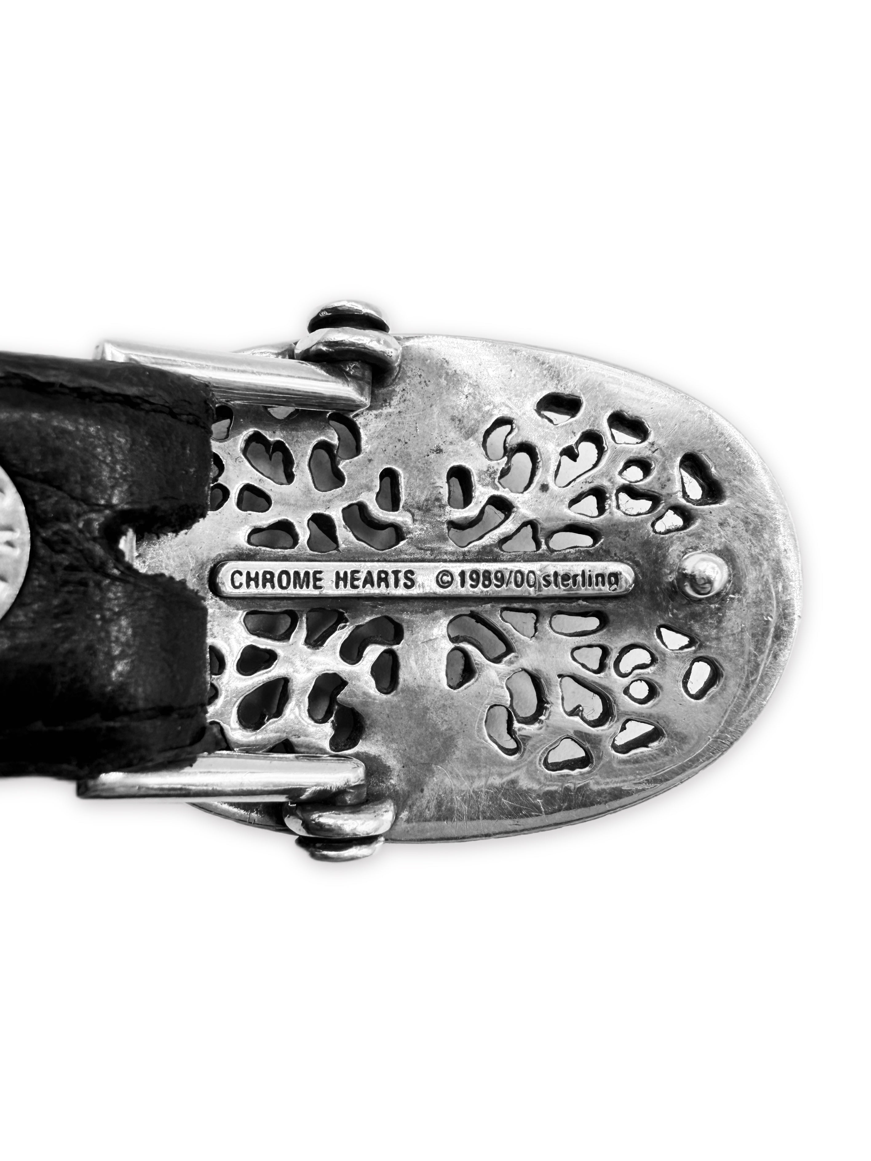 Chrome Hearts 1 in Oval Buckle + Black Leather .925 Silver Belt Strap Set