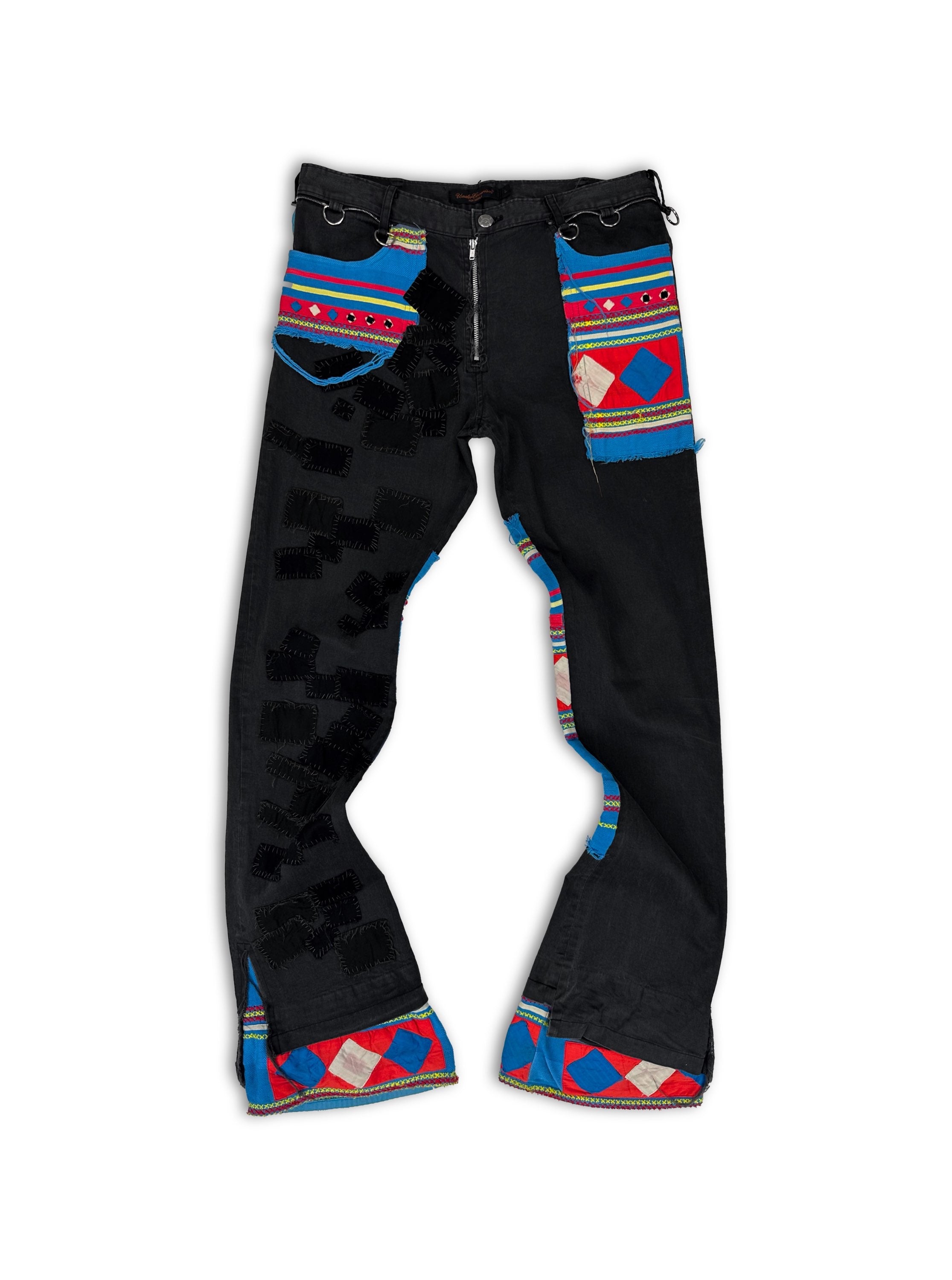 SS03 Undercover ‘Scab’ Patched Giz Tribal Flared Black Denim