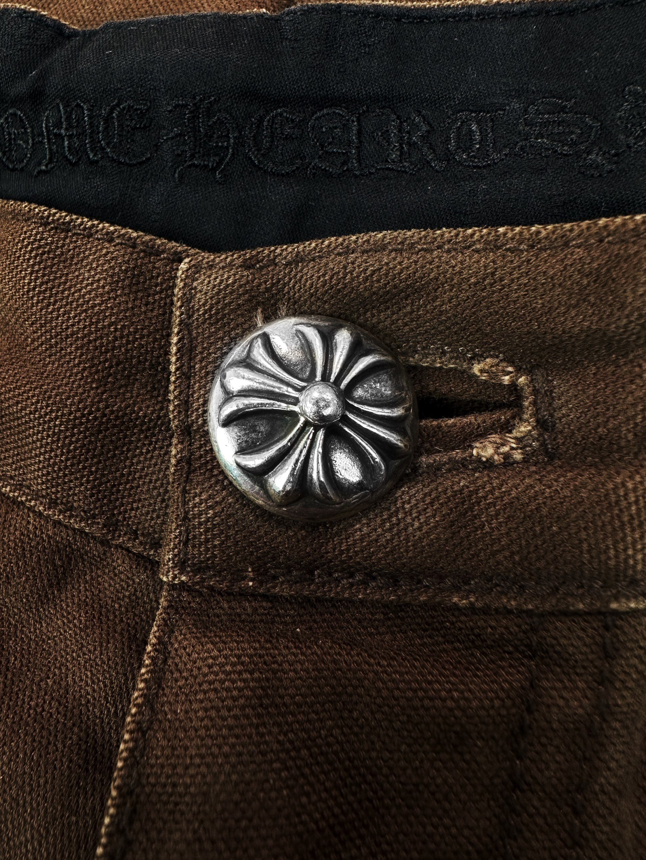 Chrome Hearts Brown ‘Carpenter’ Double Knee Brown .925 Silver Jeans