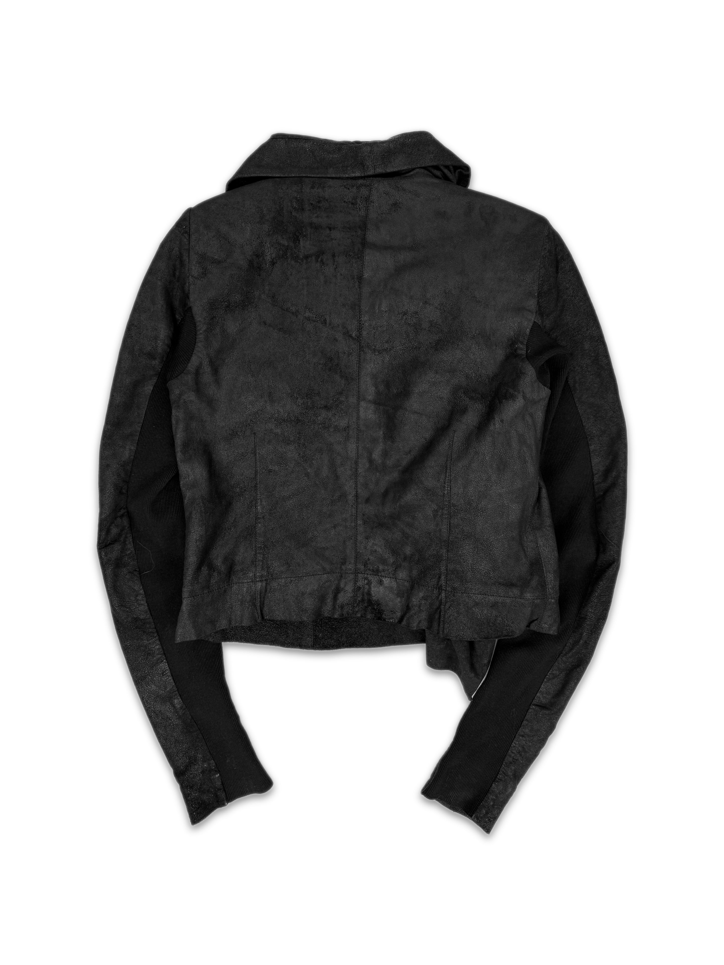 Rick Owens Cropped Black Lambskin Leather Biker Jacket