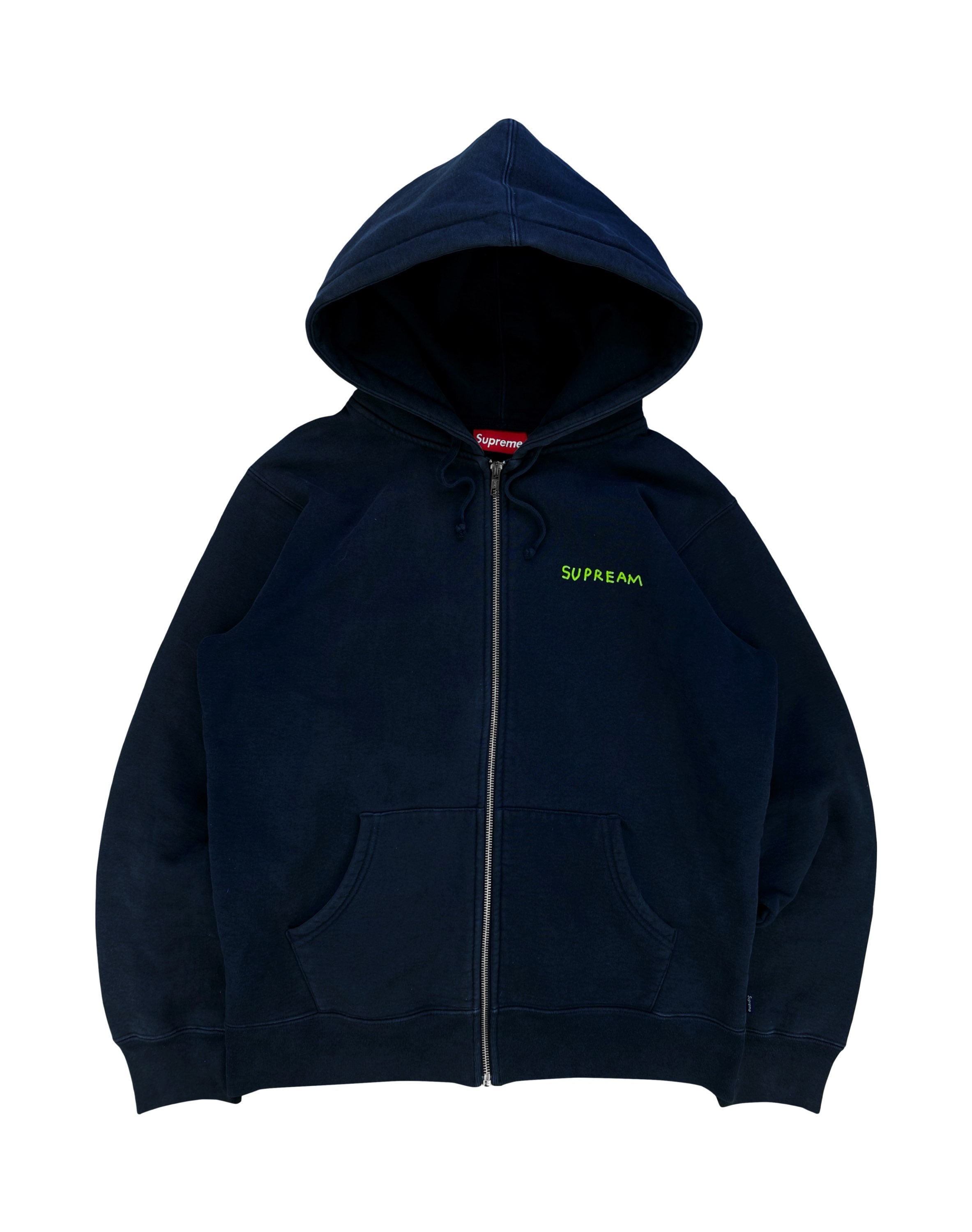 FW13 Supreme x Gonz ‘Piss Face’ Slogan Navy Zip-up Hoodie
