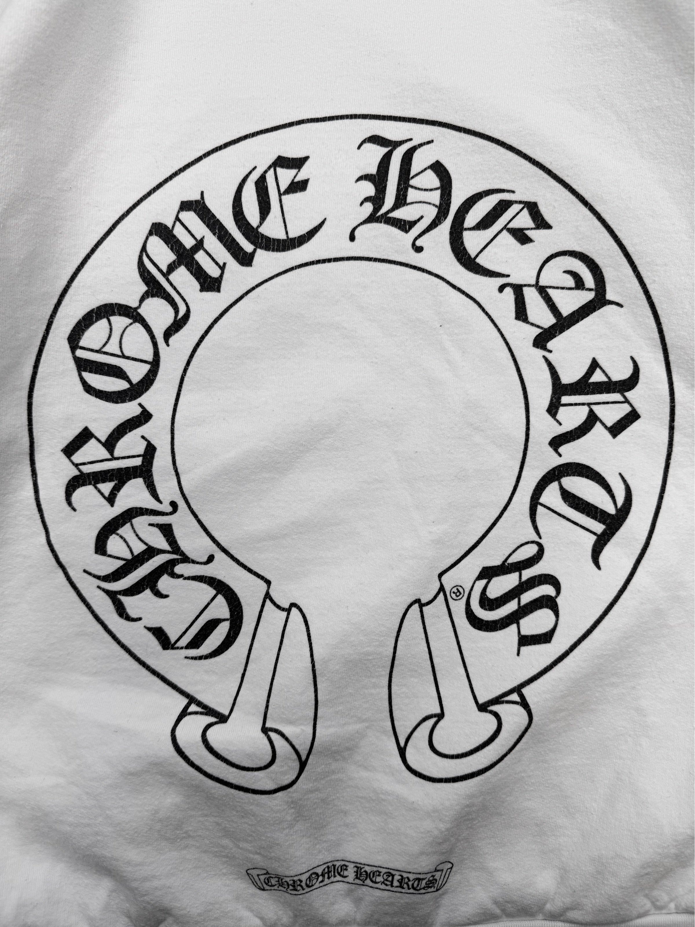 Chrome Hearts Horseshoe Cross Fleur Sleeve White Crewneck