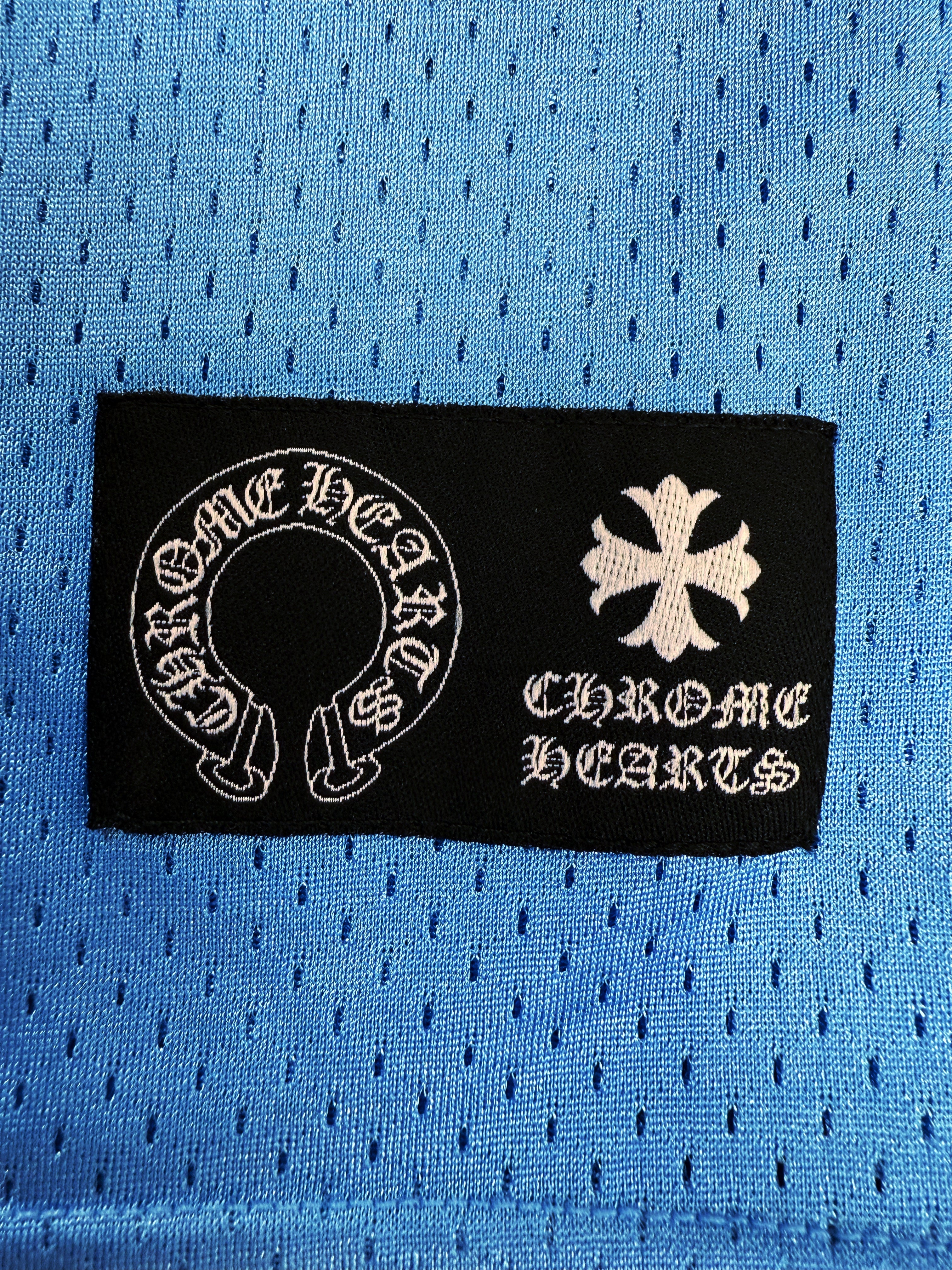 Chrome Hearts Ice Blue CH Floral Sleeve Mesh Jersey