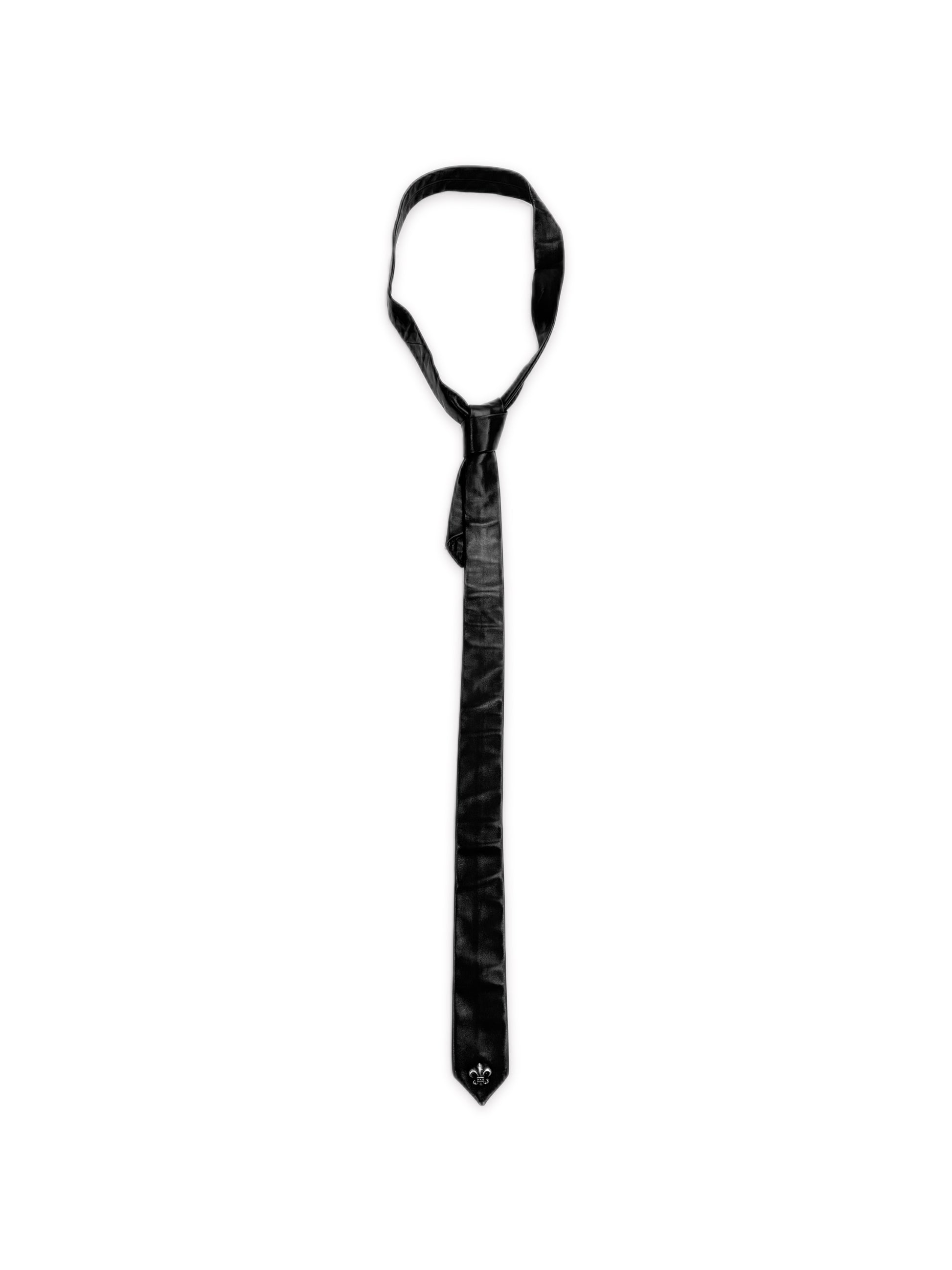 Chrome Hearts Fleur de Lis Pendant Black Leather Suit Neck Tie
