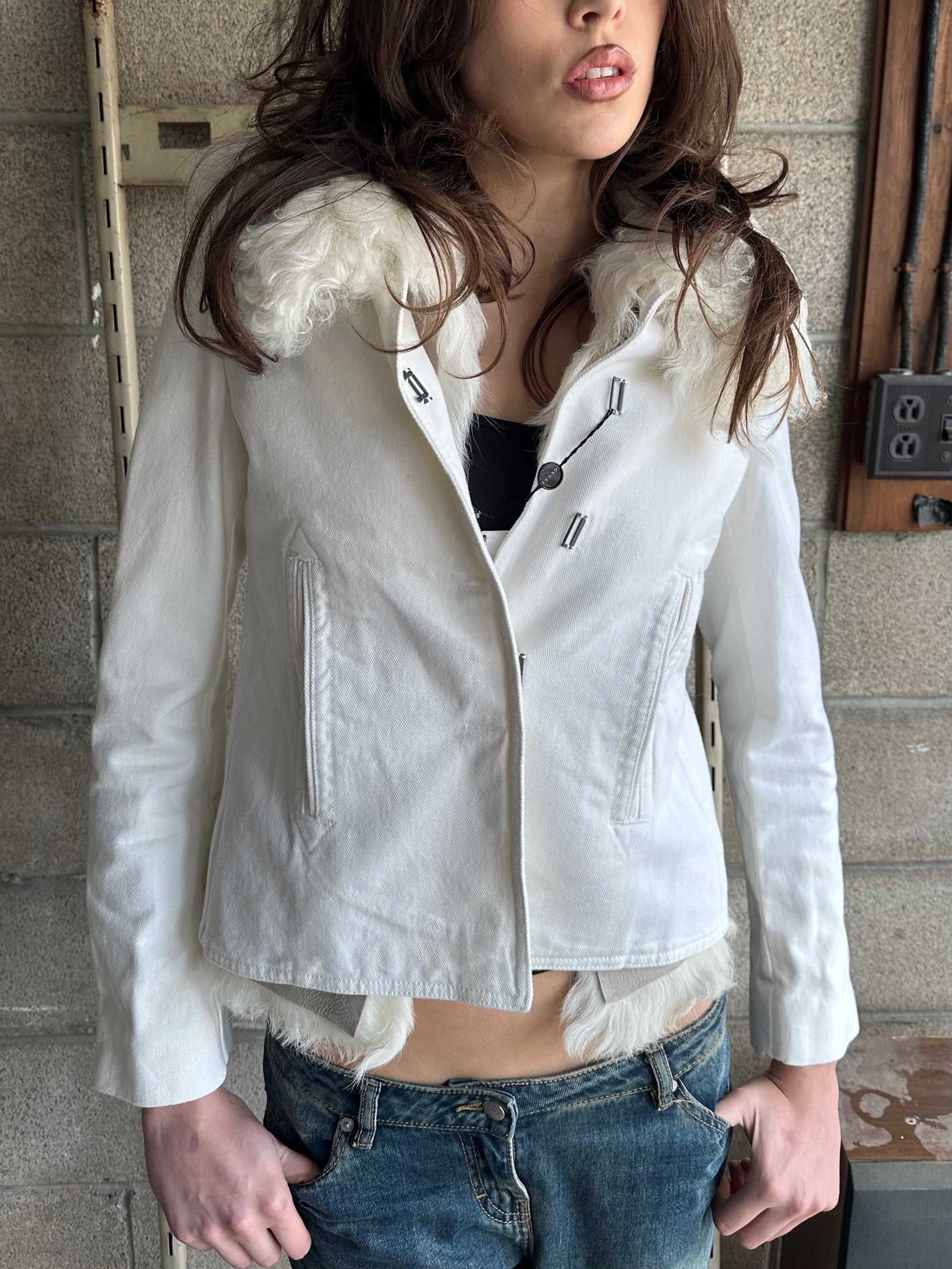 00s Gucci by Tom Ford ‘Removable Fur’ White Denim Jacket