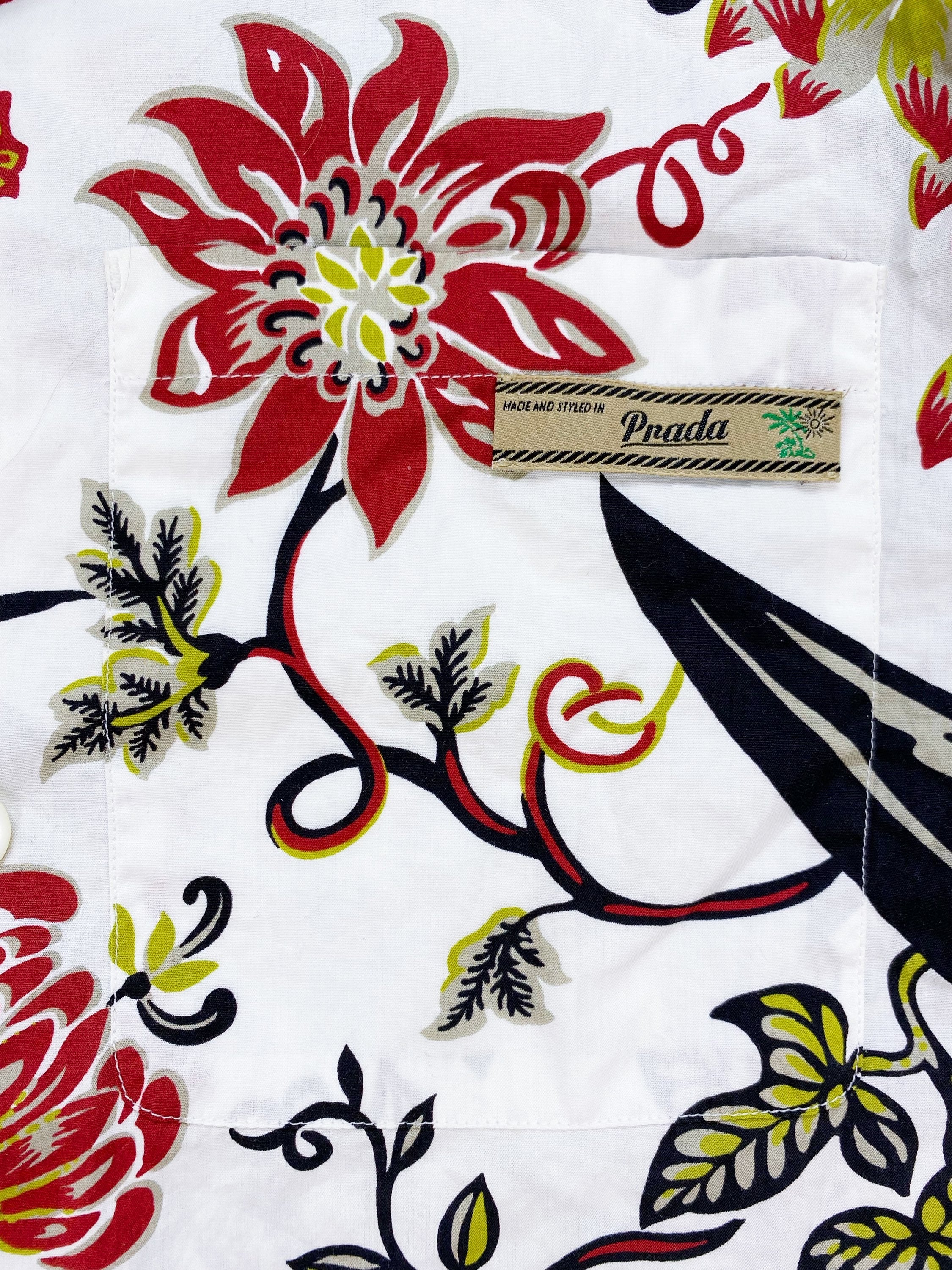 SS19 Prada Floral Poplin Graphic Camp Collar Button Up Shirt