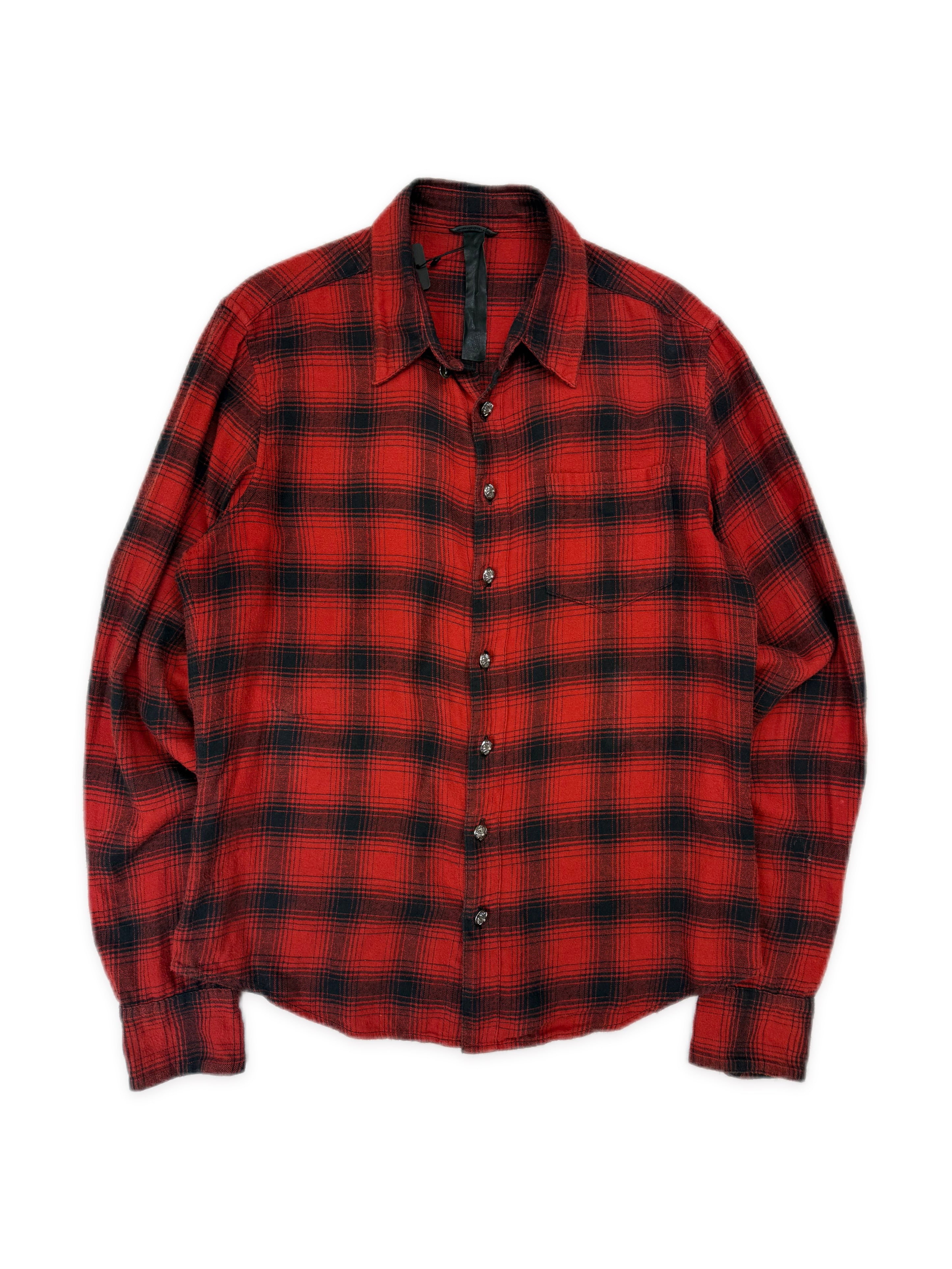 Chrome Hearts Dual Plus Patch Red Checkered Flannel Shirt