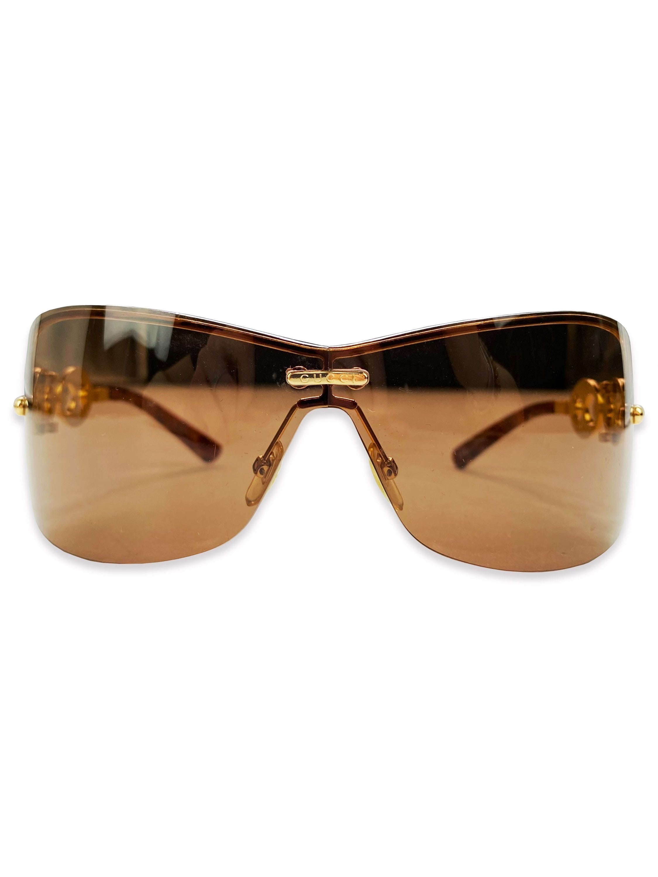 Gucci Gold Link Warm Tint Visor Sunglasses