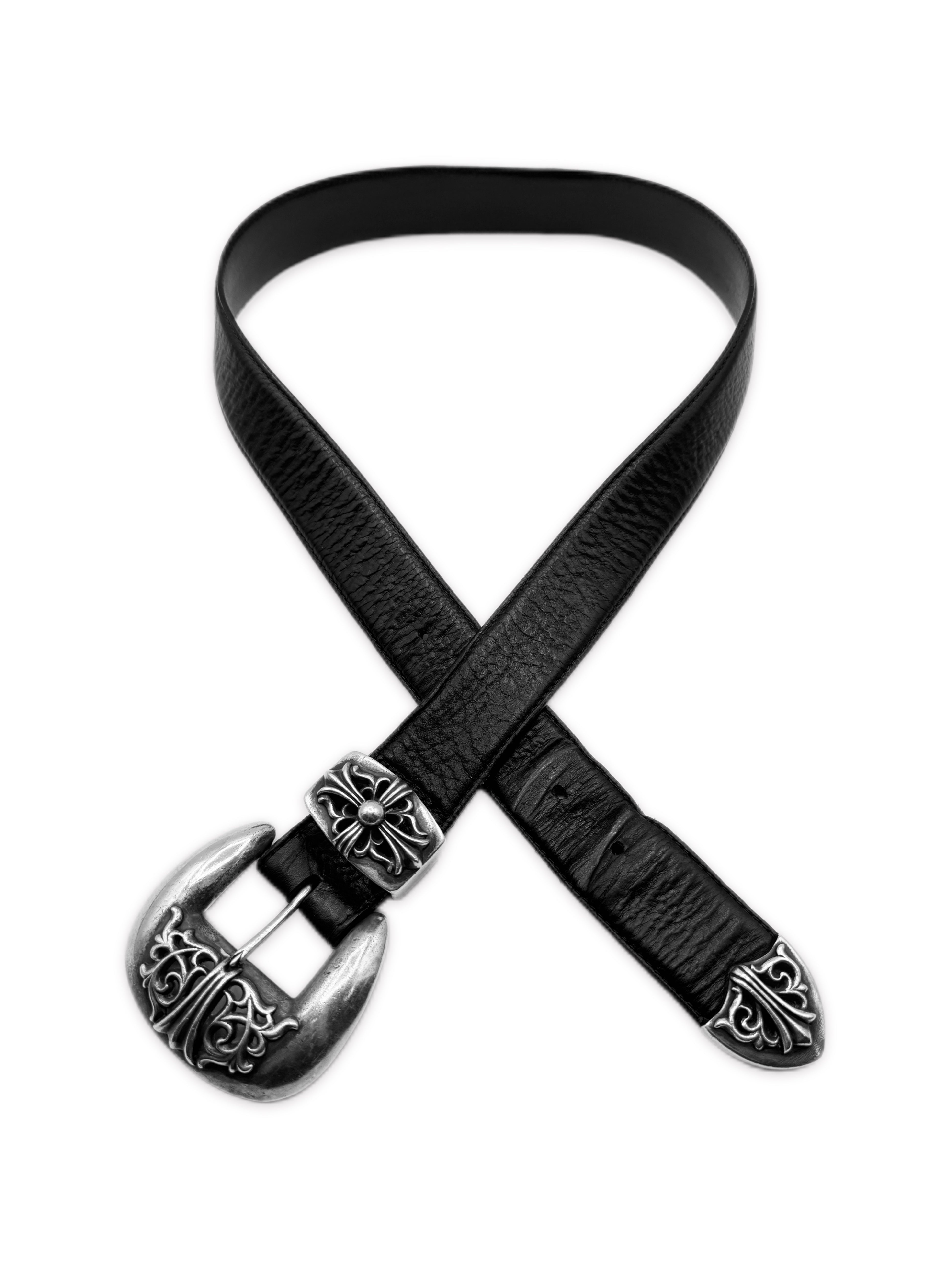 Chrome Hearts 3 Piece Western Black Leather .925 Silver Belt