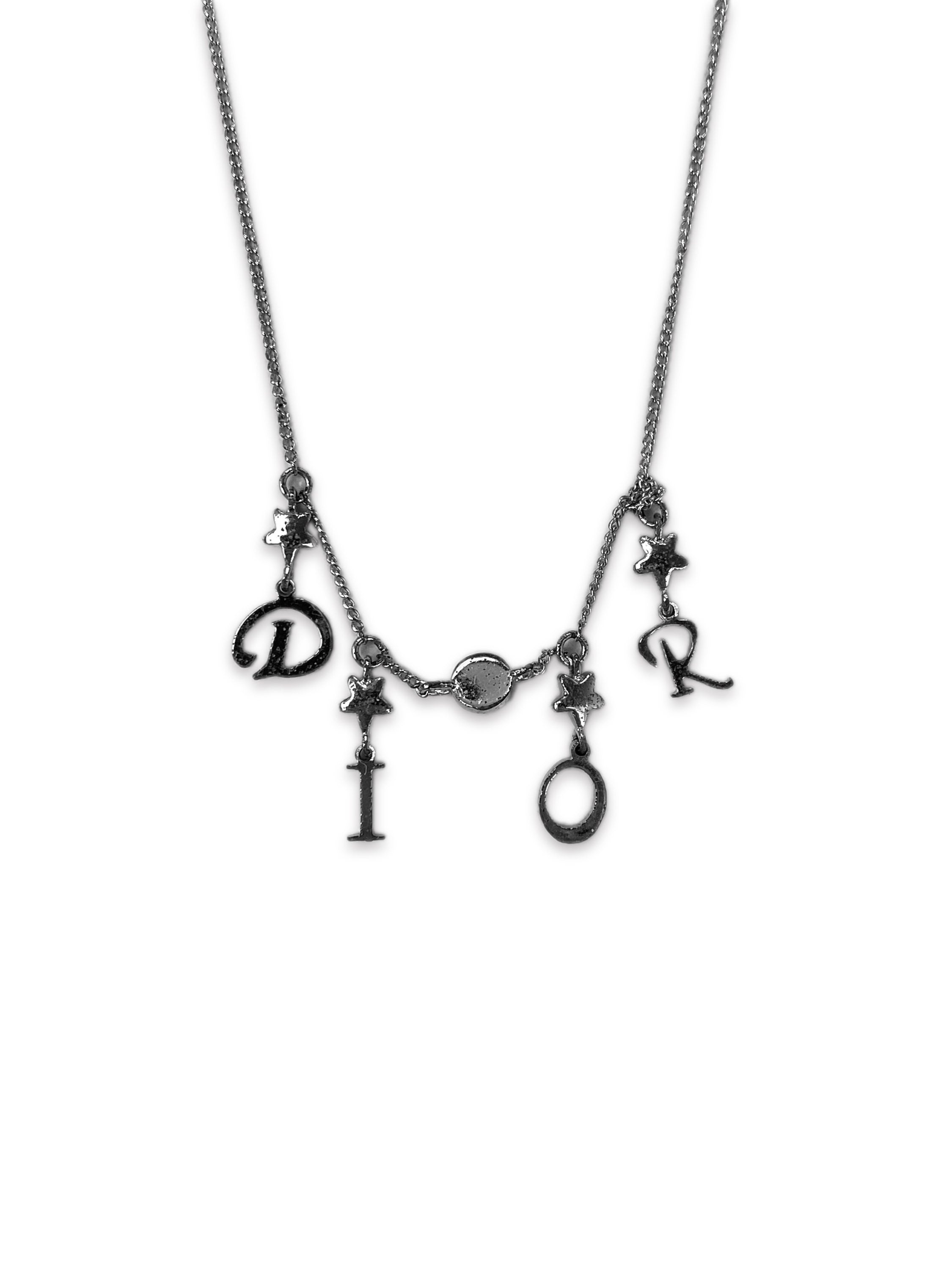00s Dior Spellout Logo Pendant Silver Necklace
