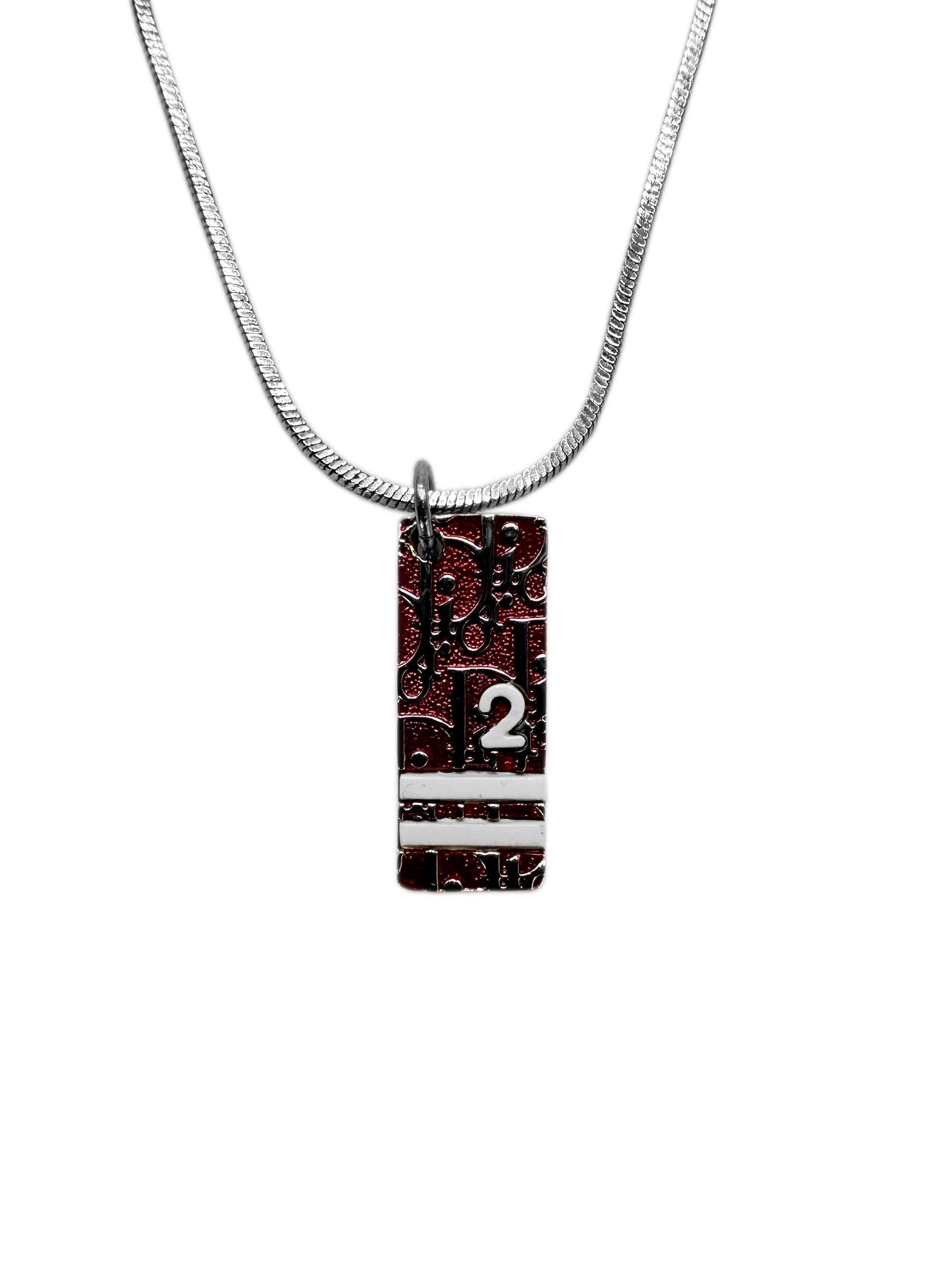 00s Dior ‘2’ Trotter Monogram Silver Necklace