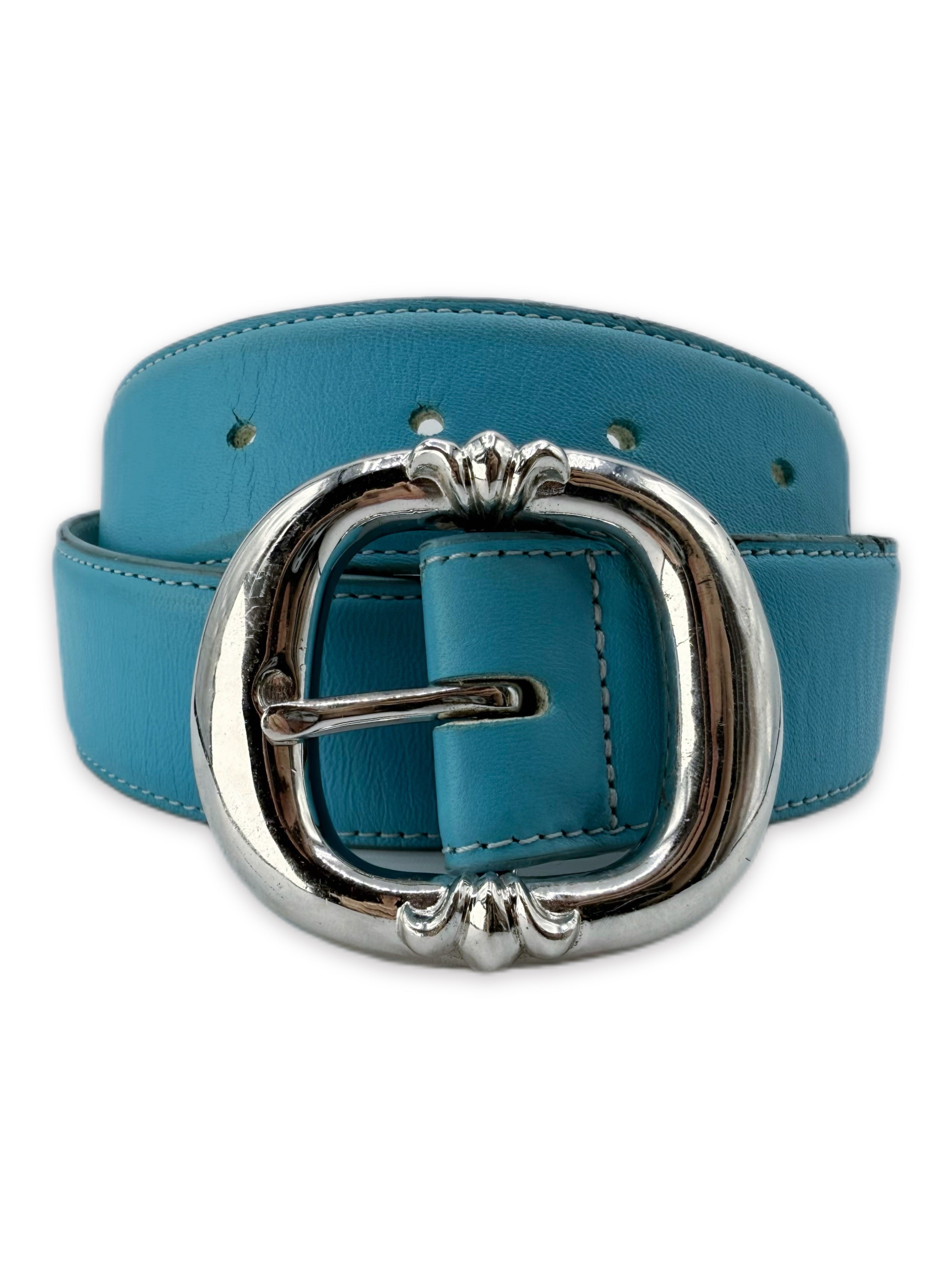 Chrome Hearts Sky Blue Leather ‘Gunslinger’ .925 Silver Belt