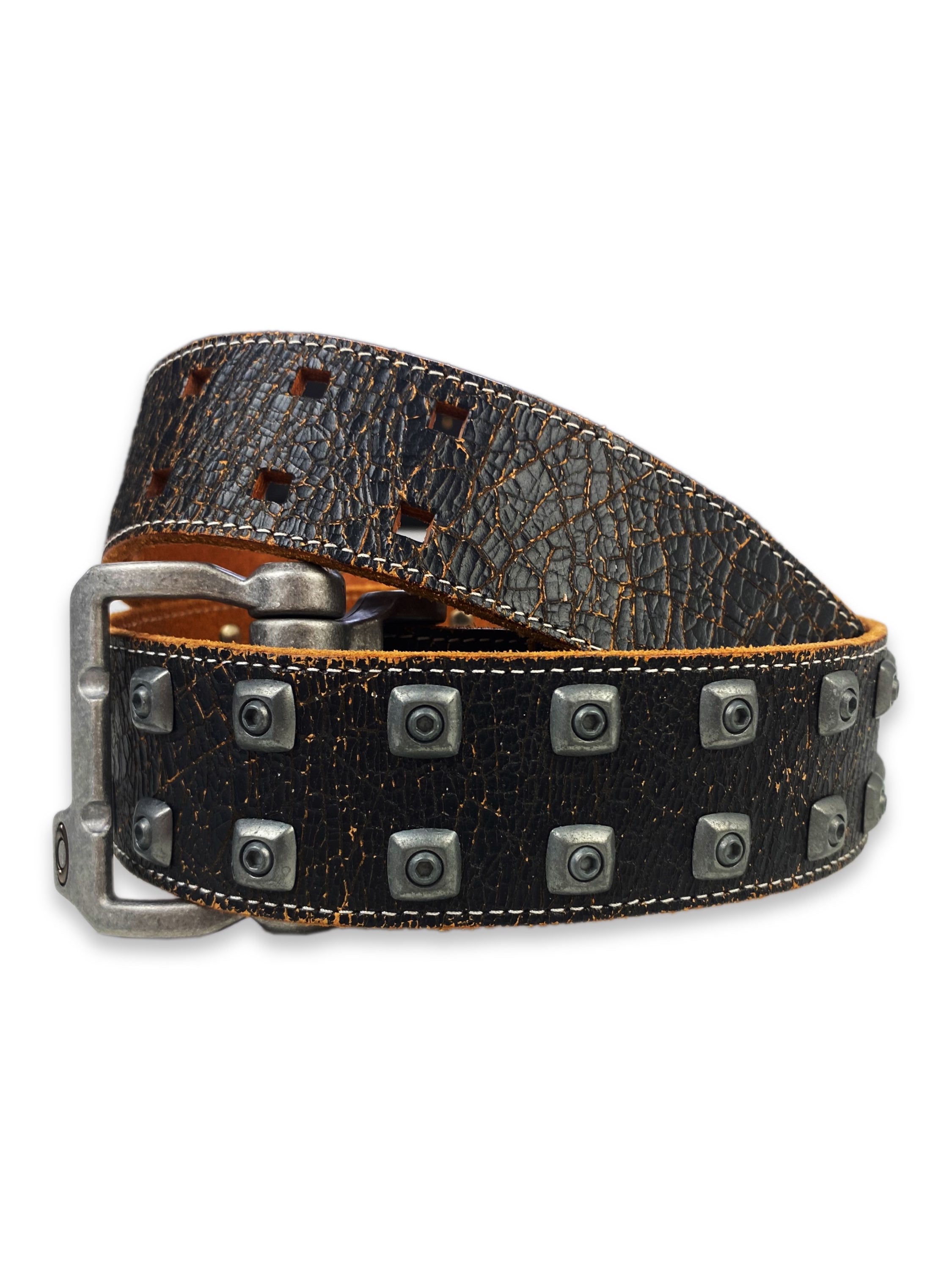 00s Oakley Studded Leather Metal Buckle Belt