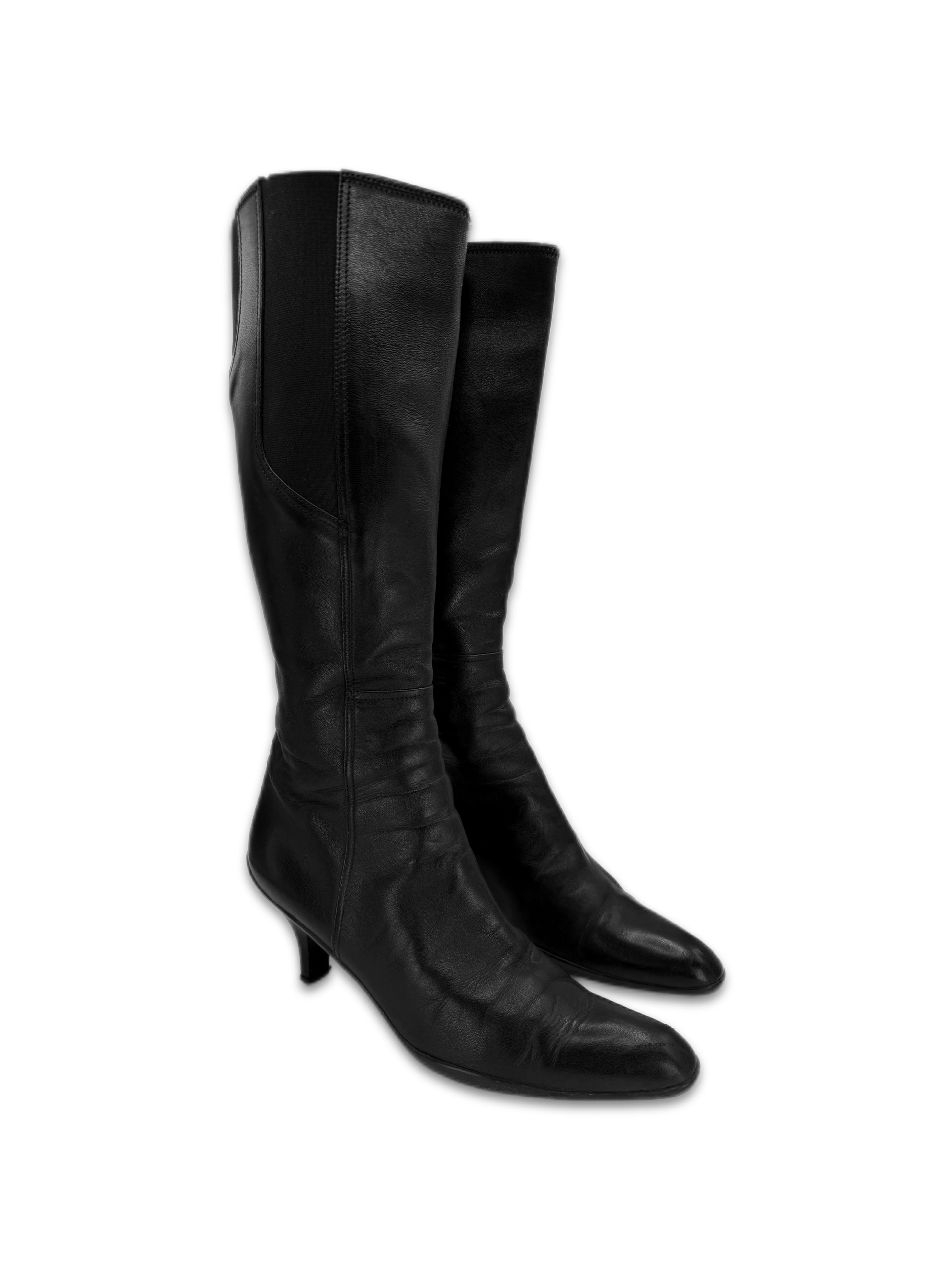 SS99 Prada Black Leather Riding Hi-top Panelled Heel Boots
