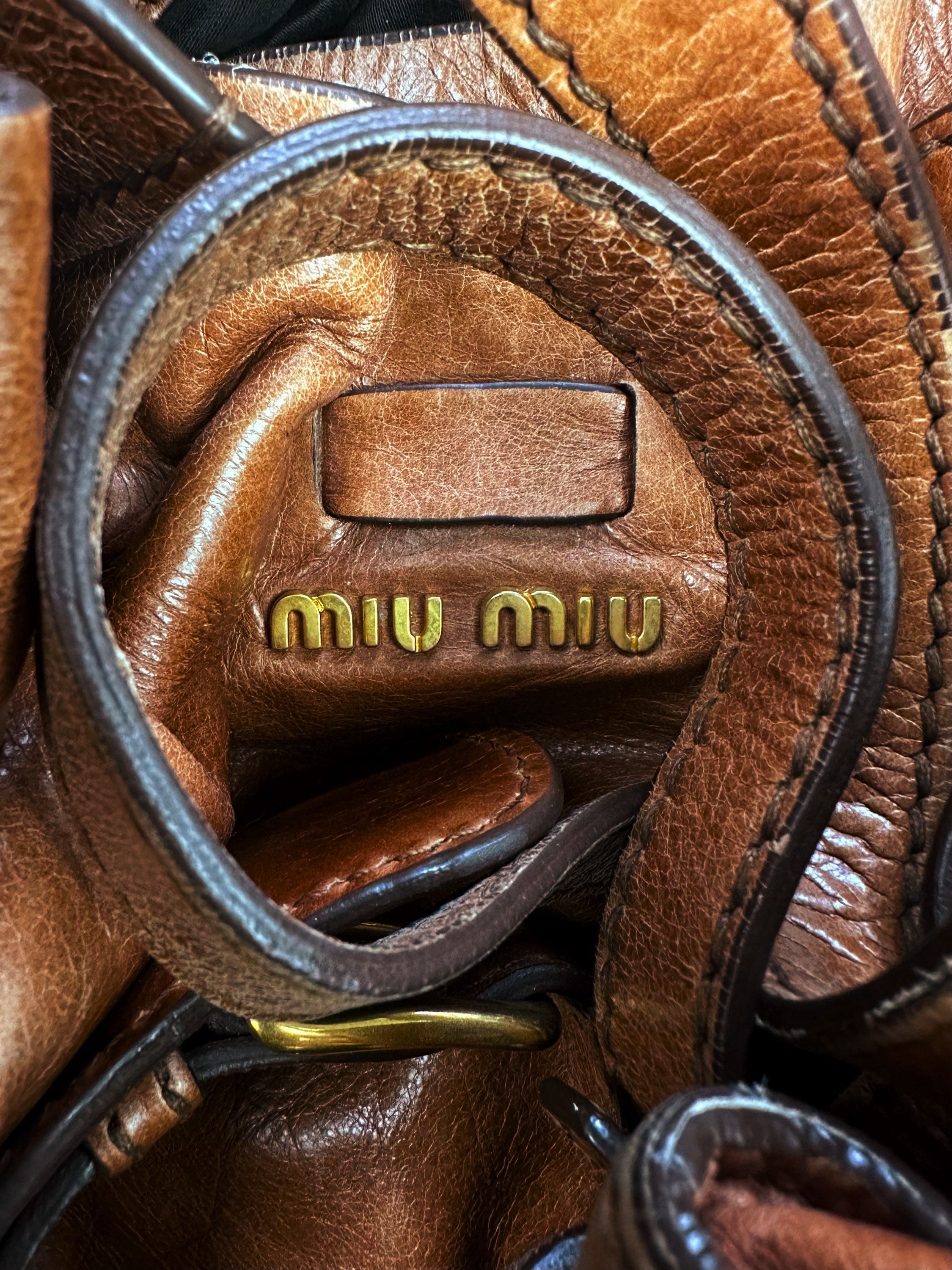 00s Miu Miu Caramel Brown Leather Handbag