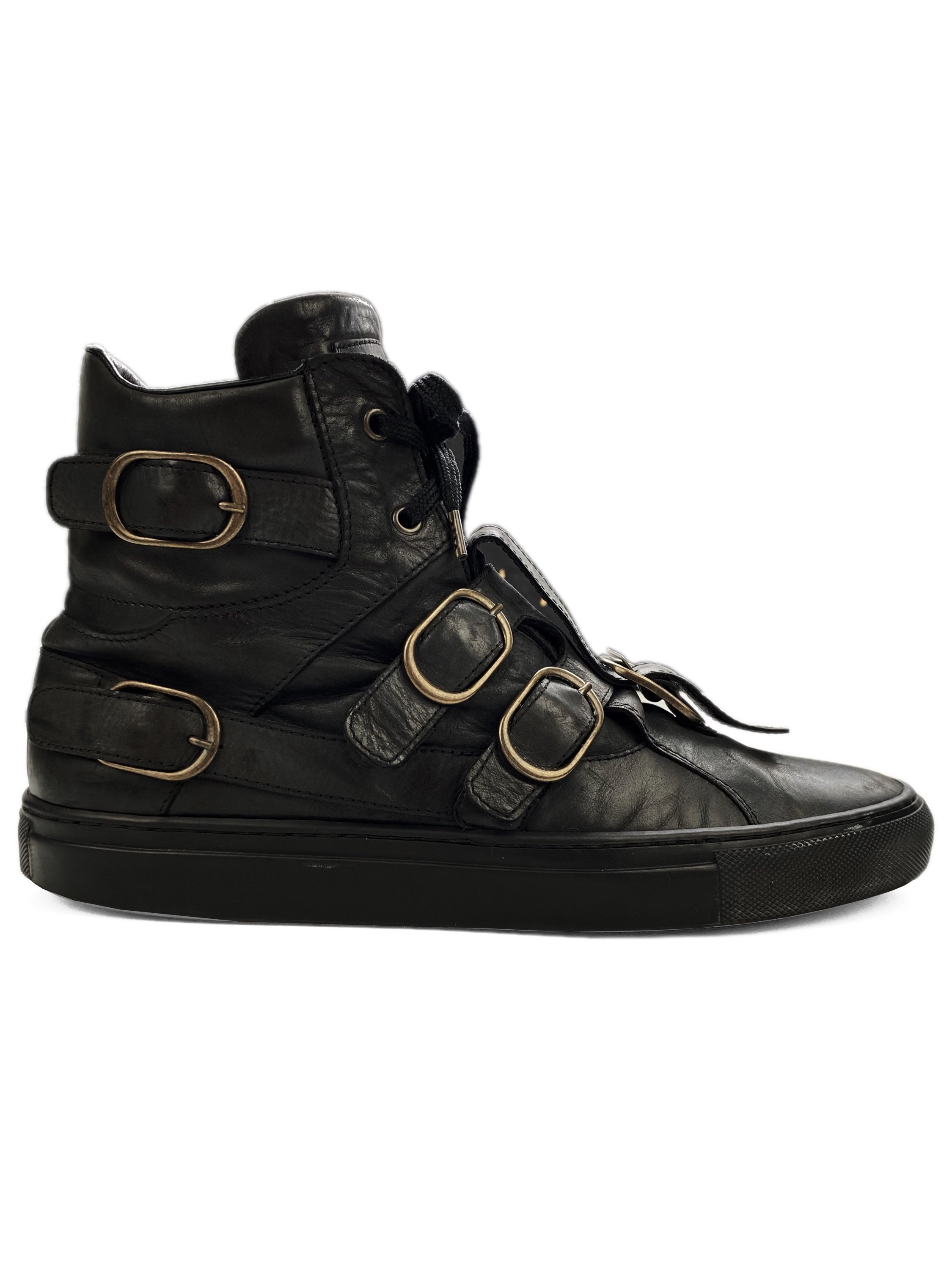 Raf Simons Leather Bondage Strap Belted Black Sneakers