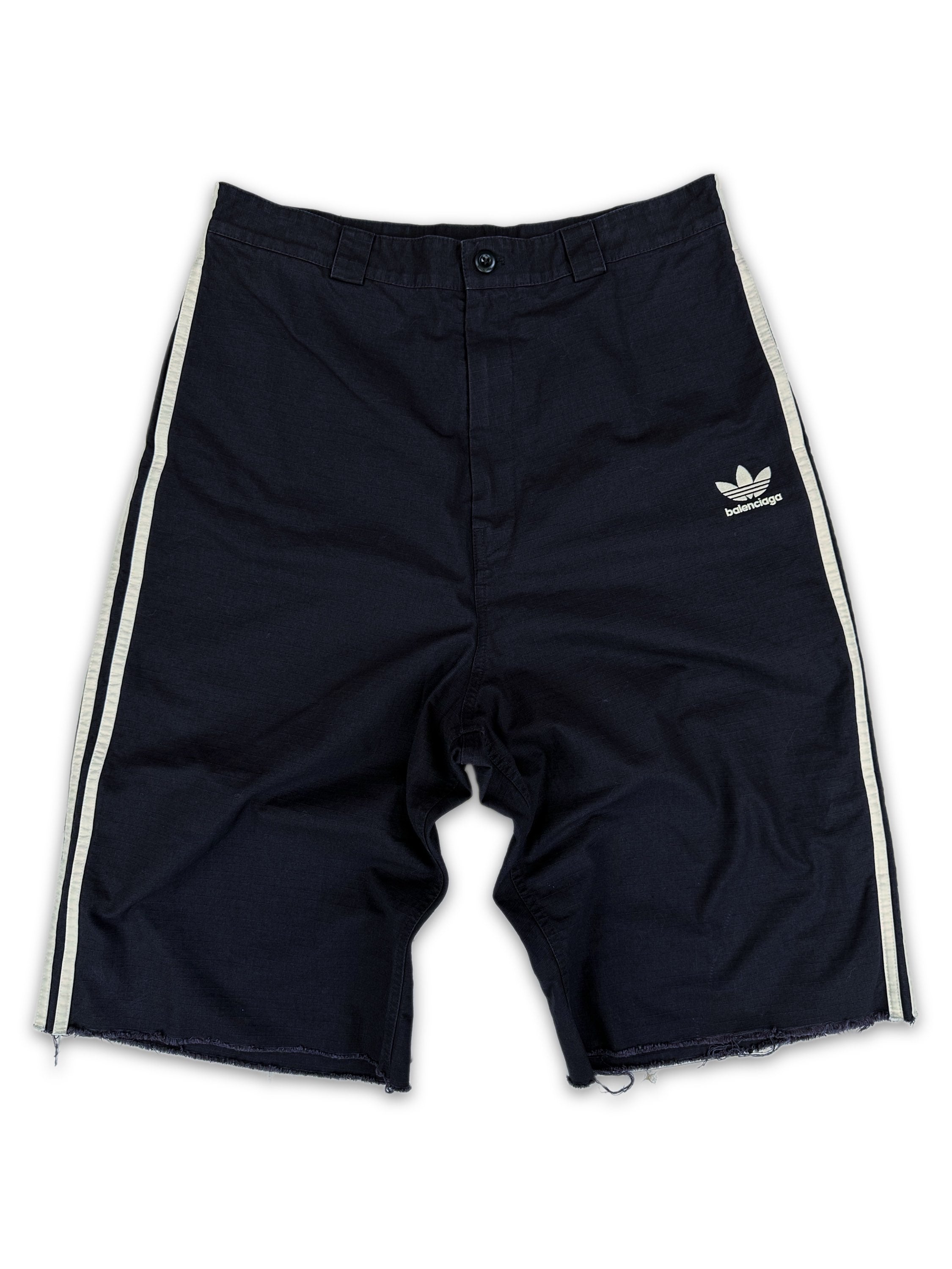 AW22 Balenciaga x Adidas Navy Blue ‘Three Stripe’ Distressed Shorts