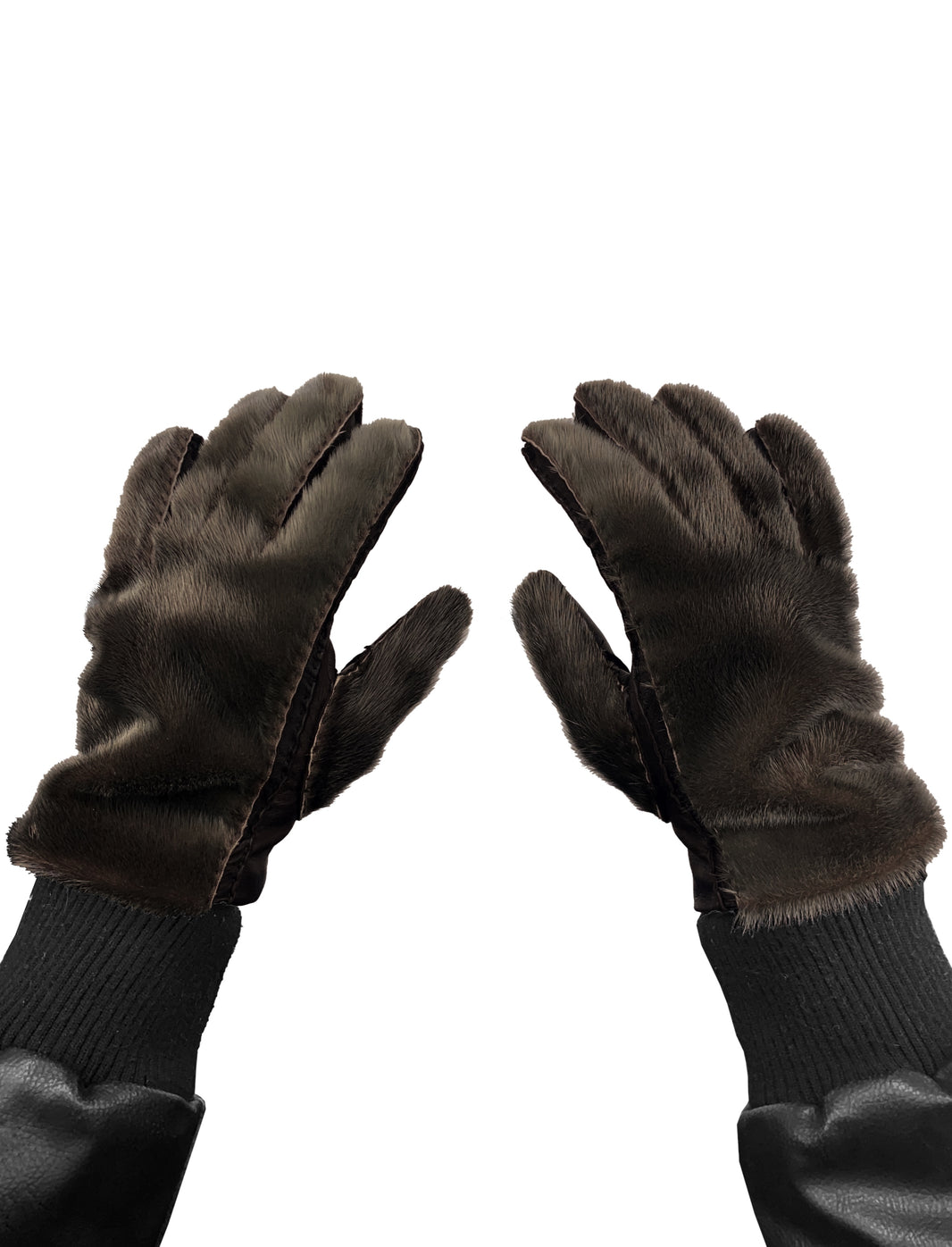 SS17 Prada Seal Fur Brown Leather Gloves