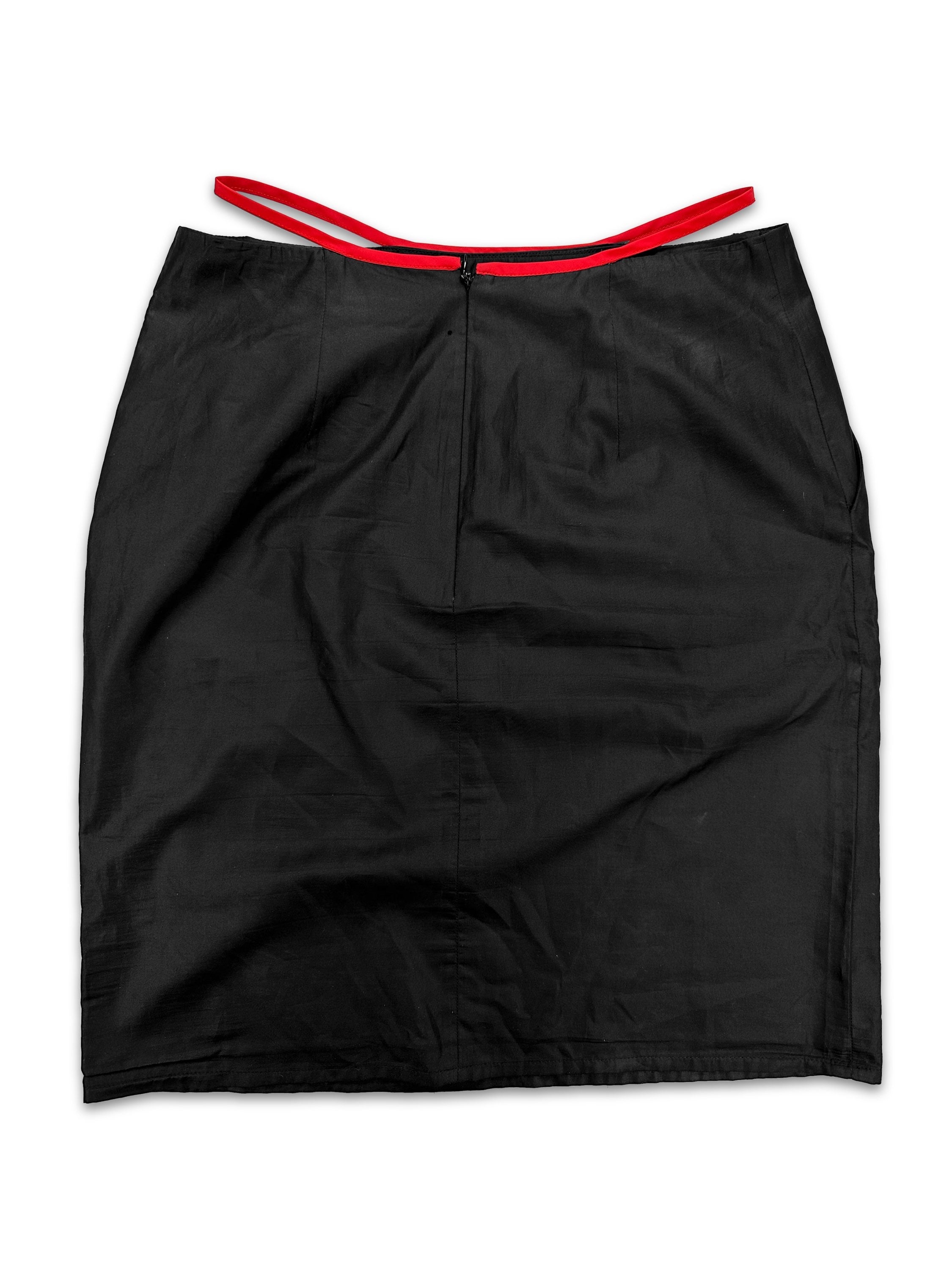 90s Helmut Lang Red Waistband Cut Out Mid Length Skirt