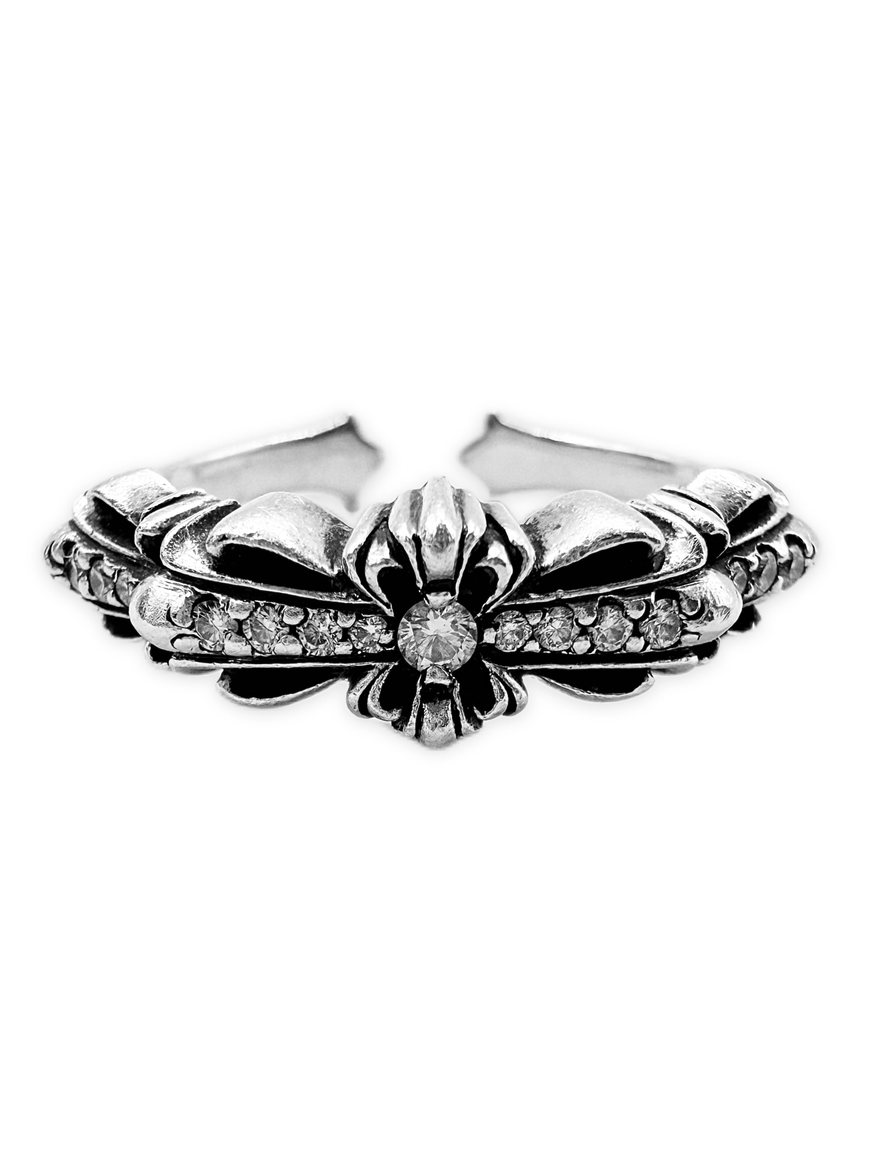 Chrome Hearts Pavé Diamond Floral .925 Silver Ring