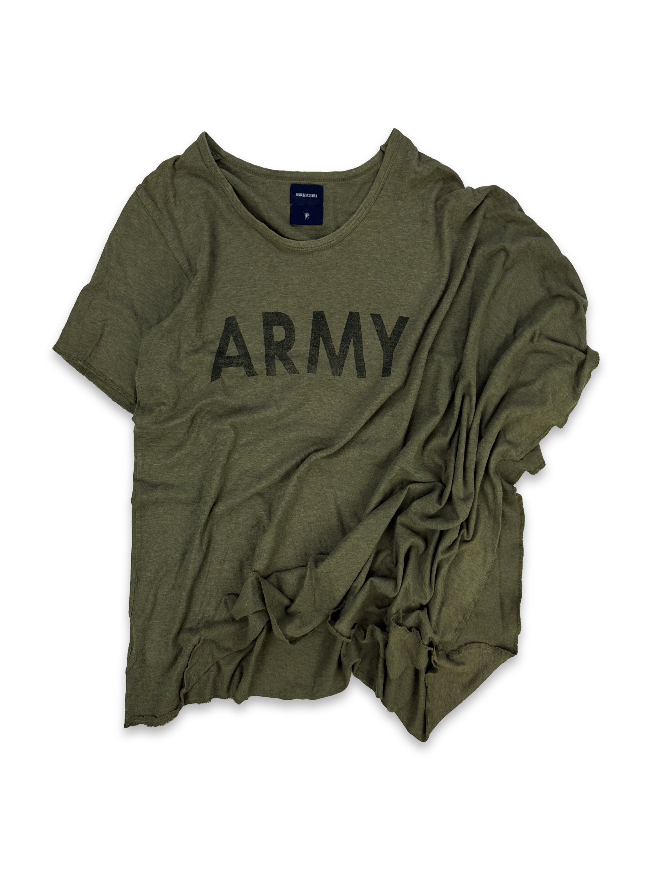 Mihara Yasuhiro Unhemmed Olive Green Army T-Shirt