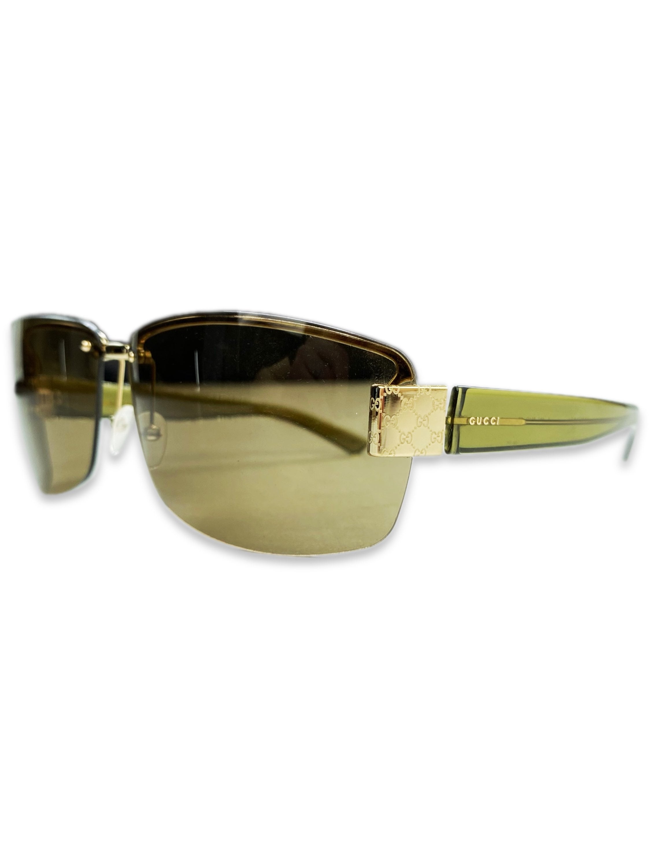 Gucci Olive Green Rounded Frame Metallic Logo Sunglasses