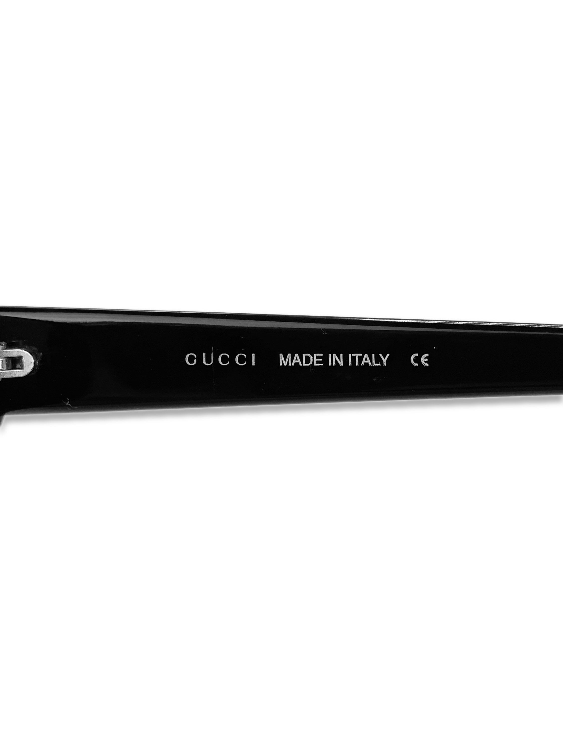 Gucci Blue Tint Metallic Oval Frame Glossy Sunglasses