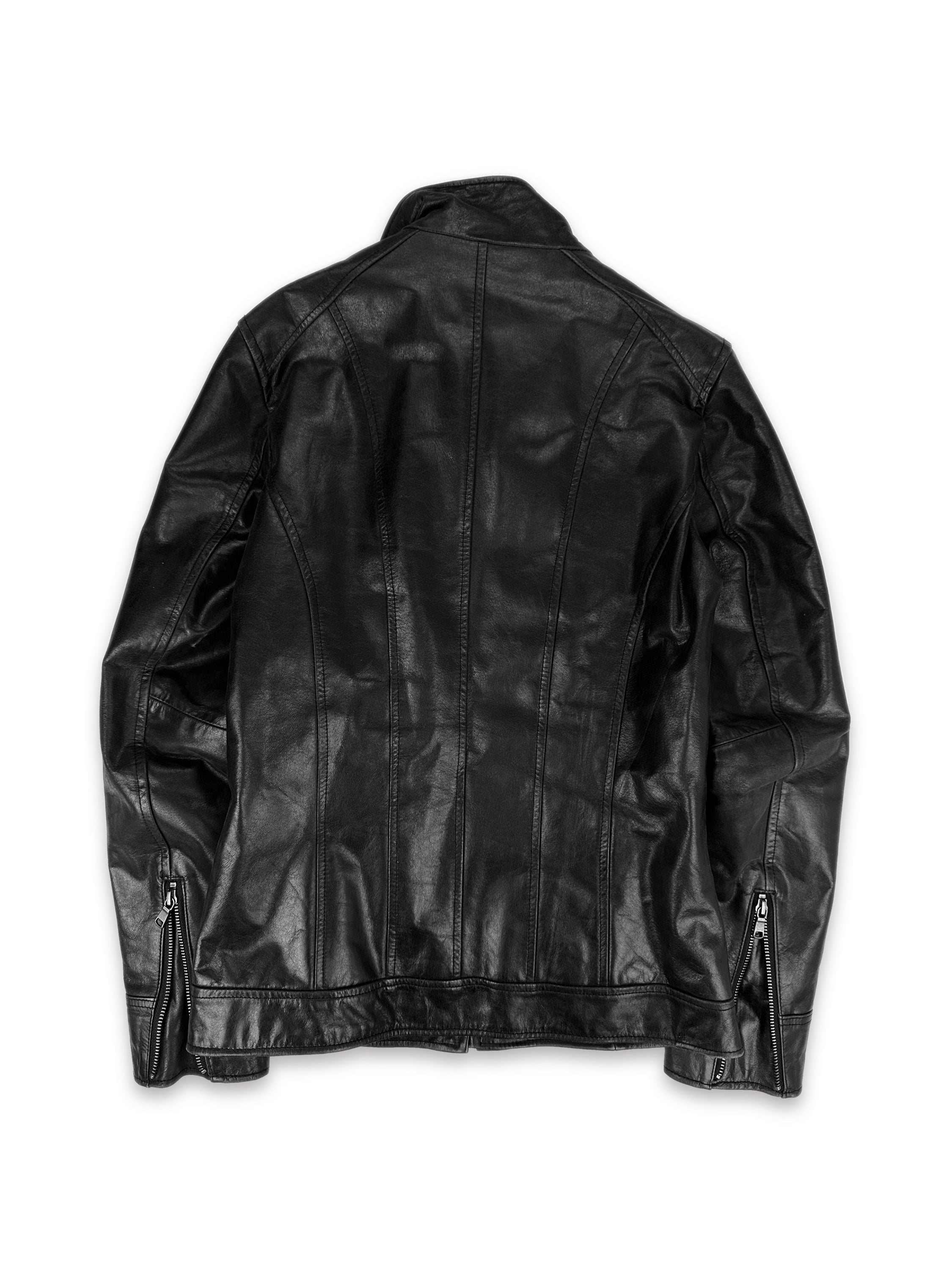 Tete Homme Black Leather Reinforced Biker Jacket