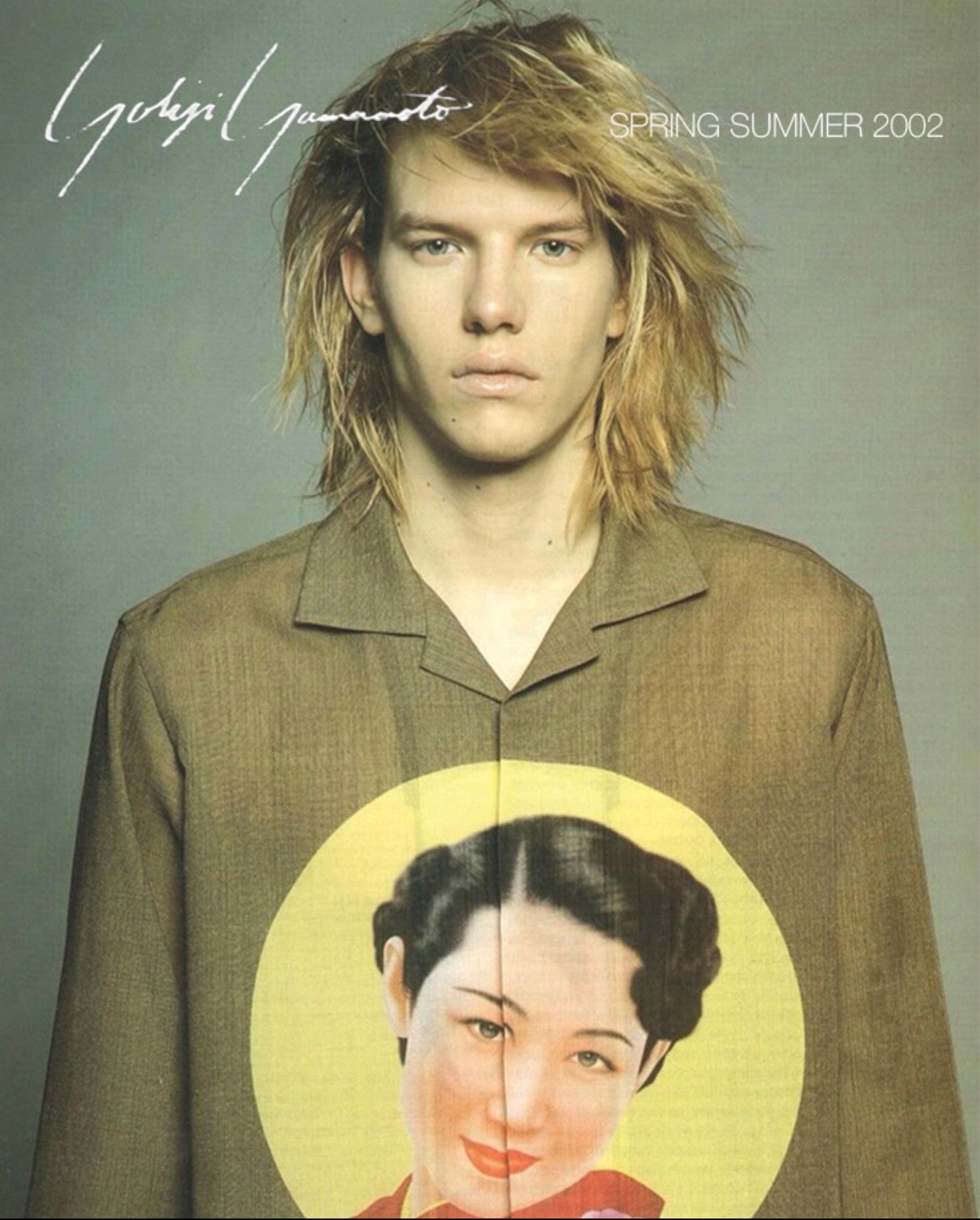 SS02 Yohji Yamamoto Saeko Tsuemura Pin Up Olive Green Portrait Button Up Shirt