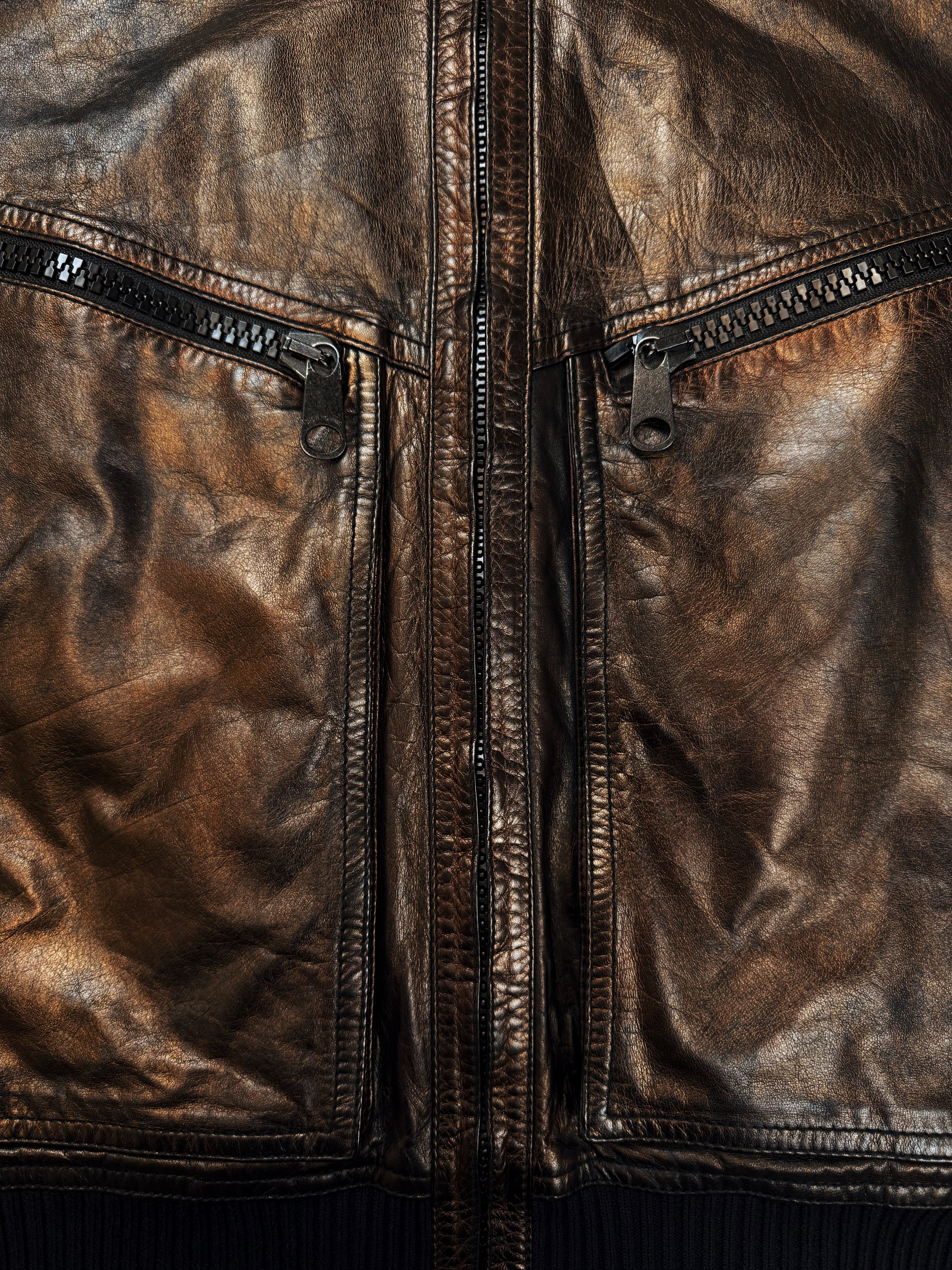SS09 Dior Homme Bronze Leather Multi Zip KVA Leather Jacket