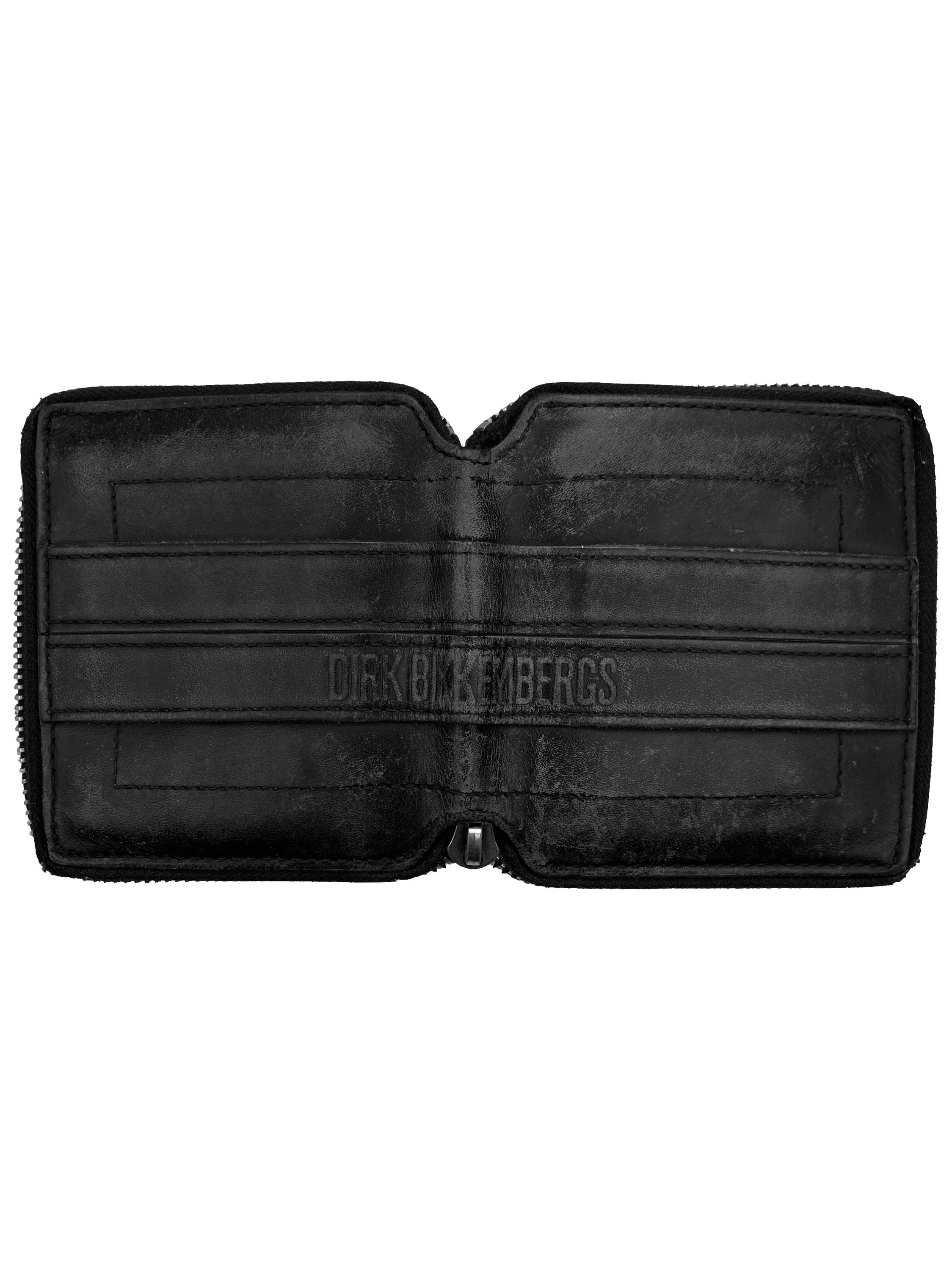Dirk Bikkembergs Leather Full Zip Ribbed Black Wallet