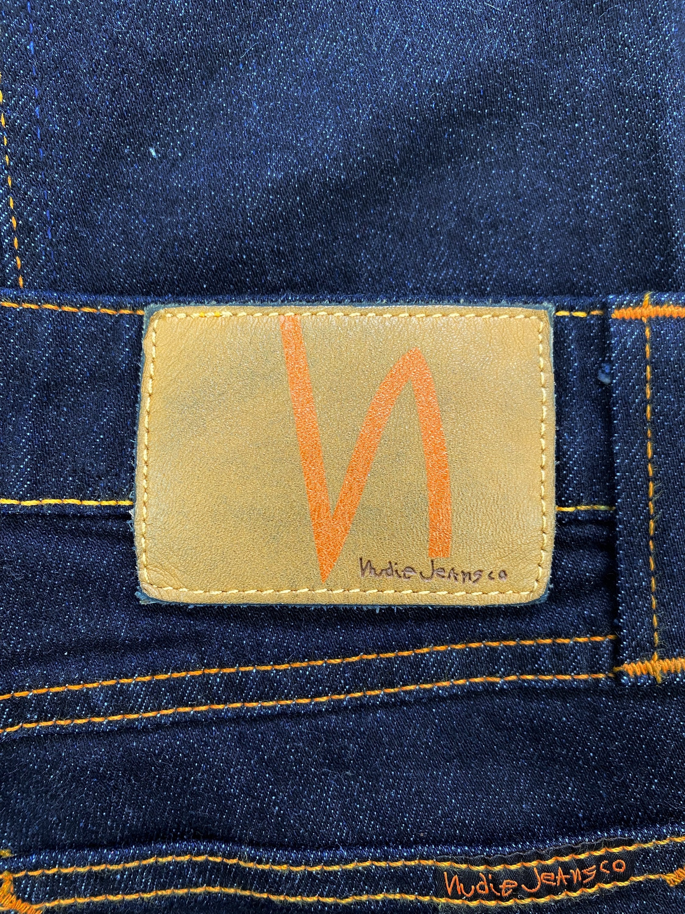 Nudie Jeans Dark Wash Embroidered Slim Cut Denim Jeans