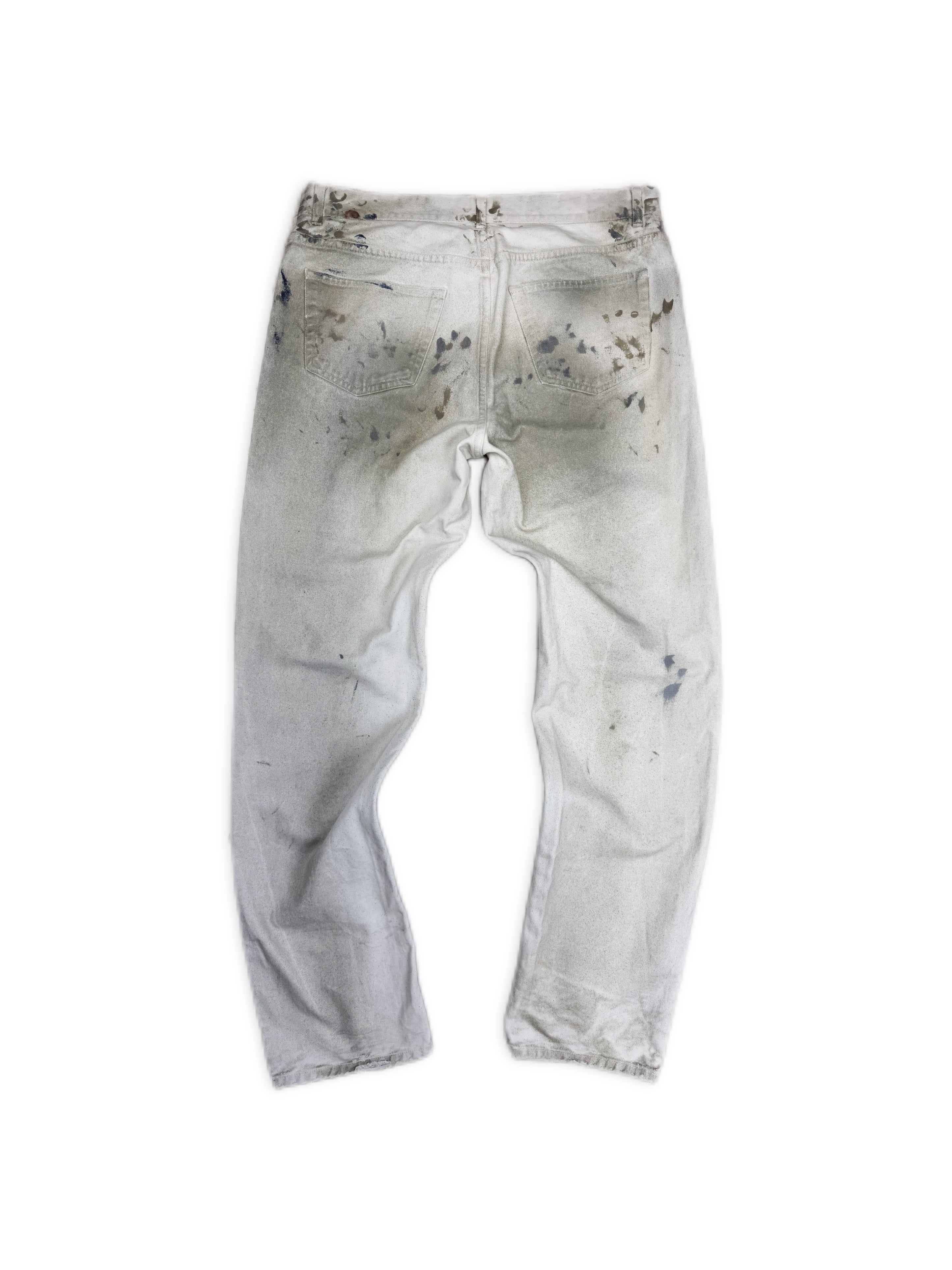 90s Helmut Lang Paint Splatter White Dirt Wash Boot Cut Denim