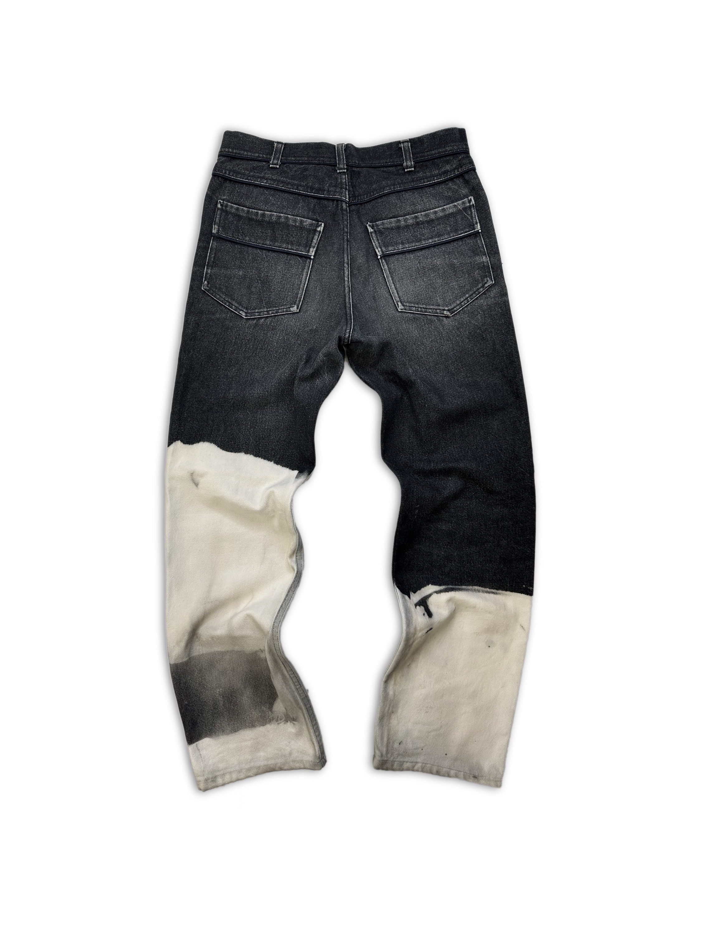 00s Number (N)ine Dip Dye ‘Stamped’ Black Wide Cut Denim