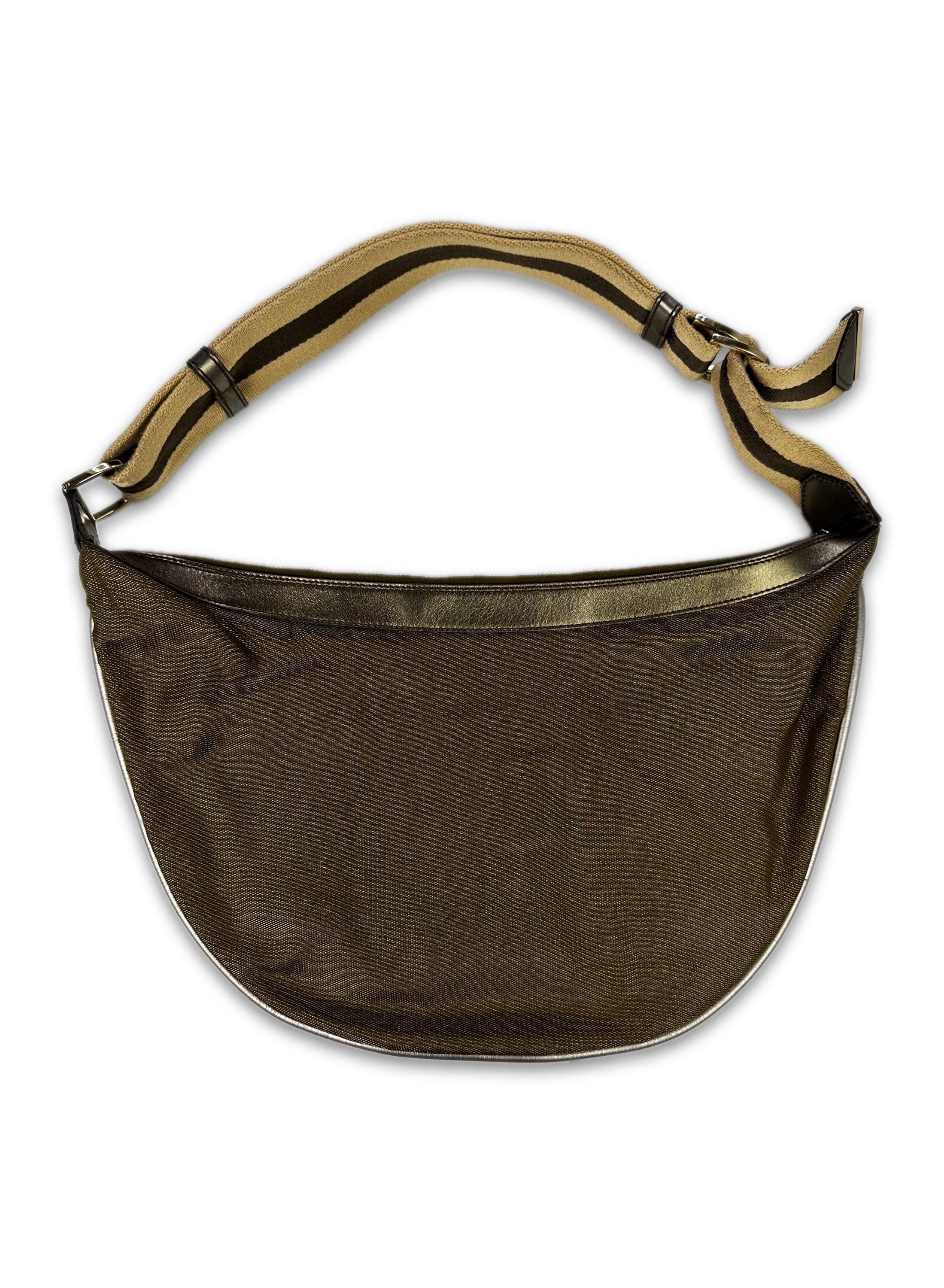 00s Gucci Olive Green Nylon Striped Hand Bag