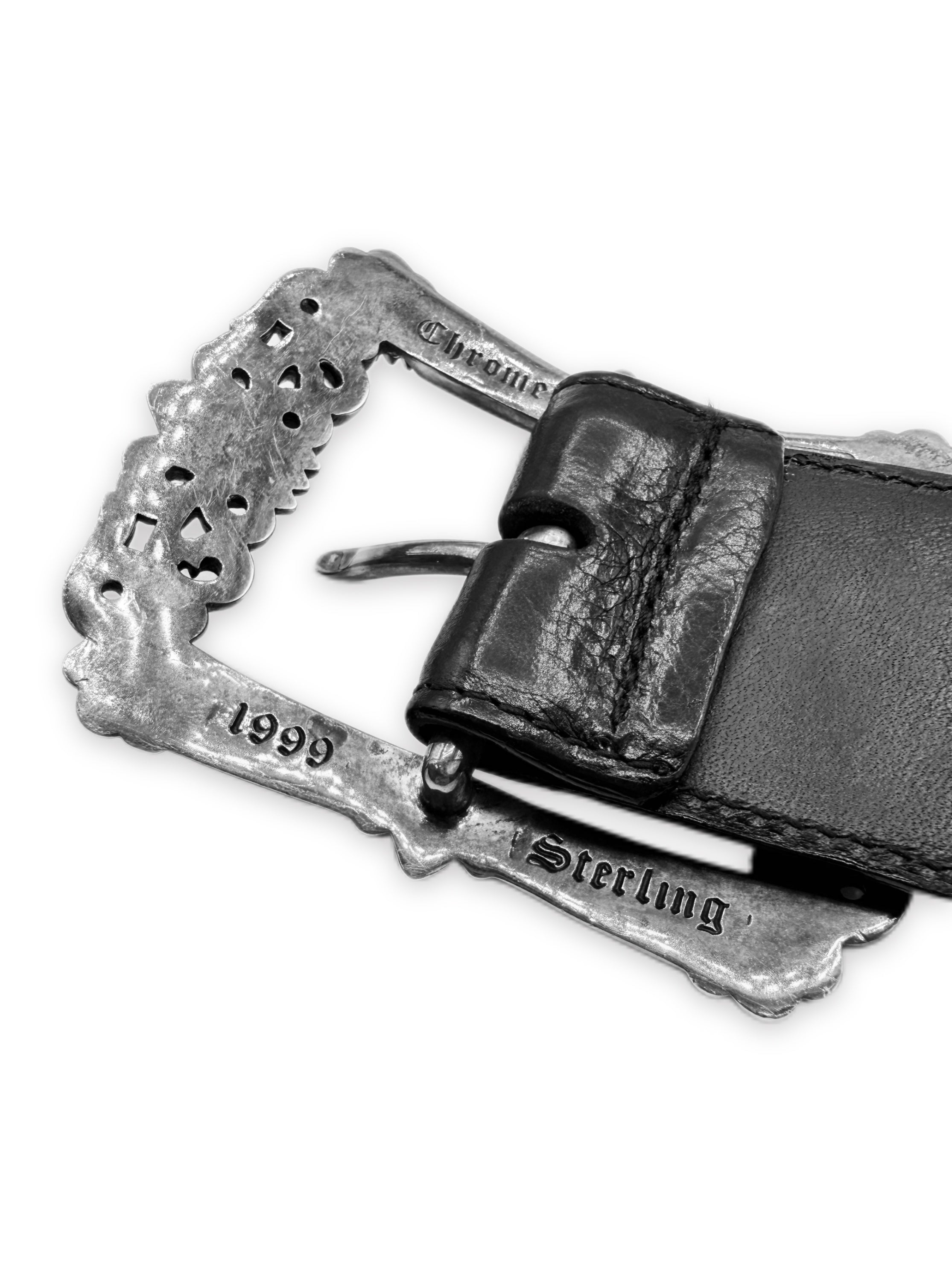 Chrome Hearts Filigree Buckle .925 Silver Black Leather Belt