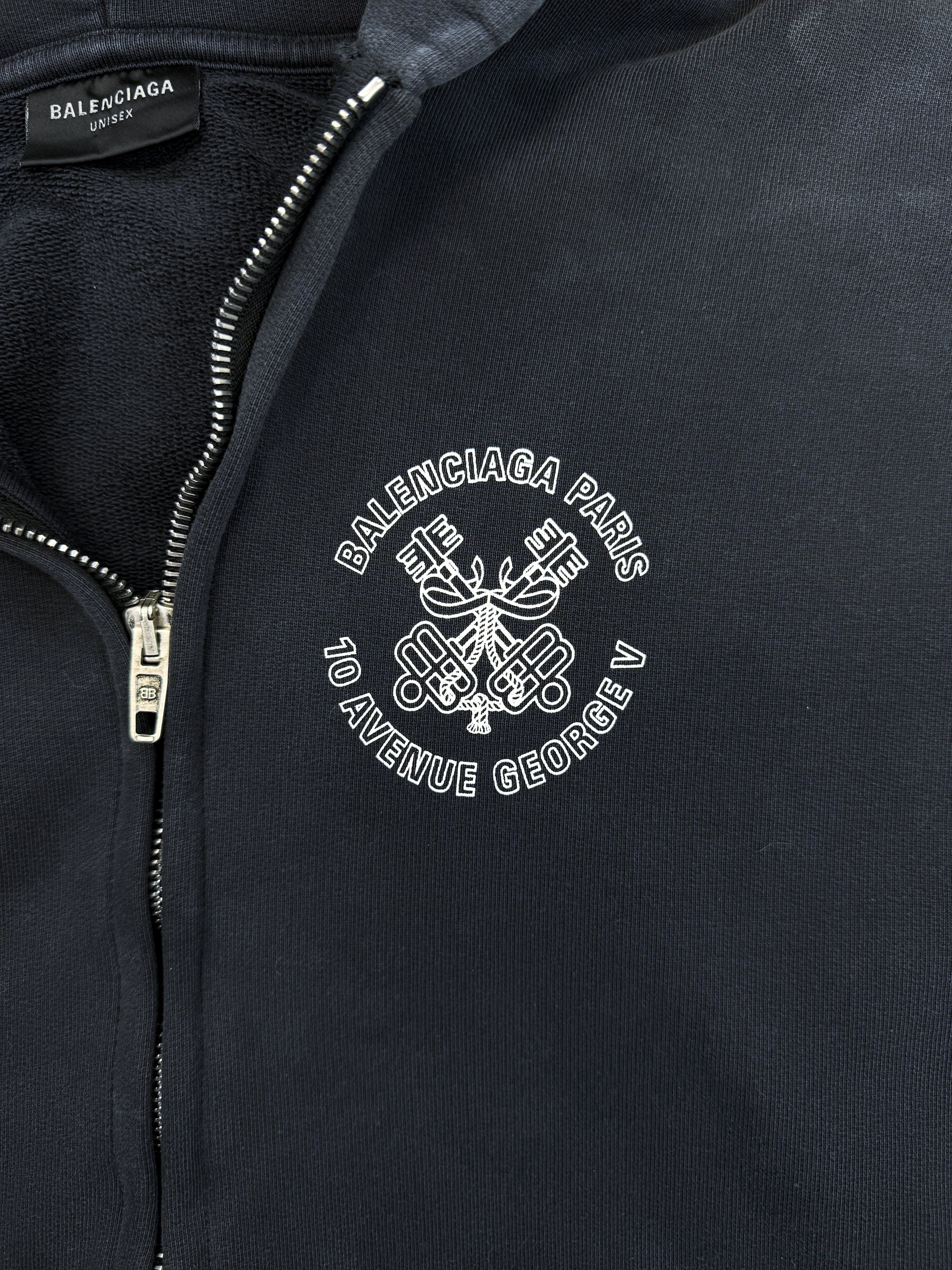 Balenciaga Collegiate ‘10 Avenue’ Zip-Up Back Logo Slate Hoodie