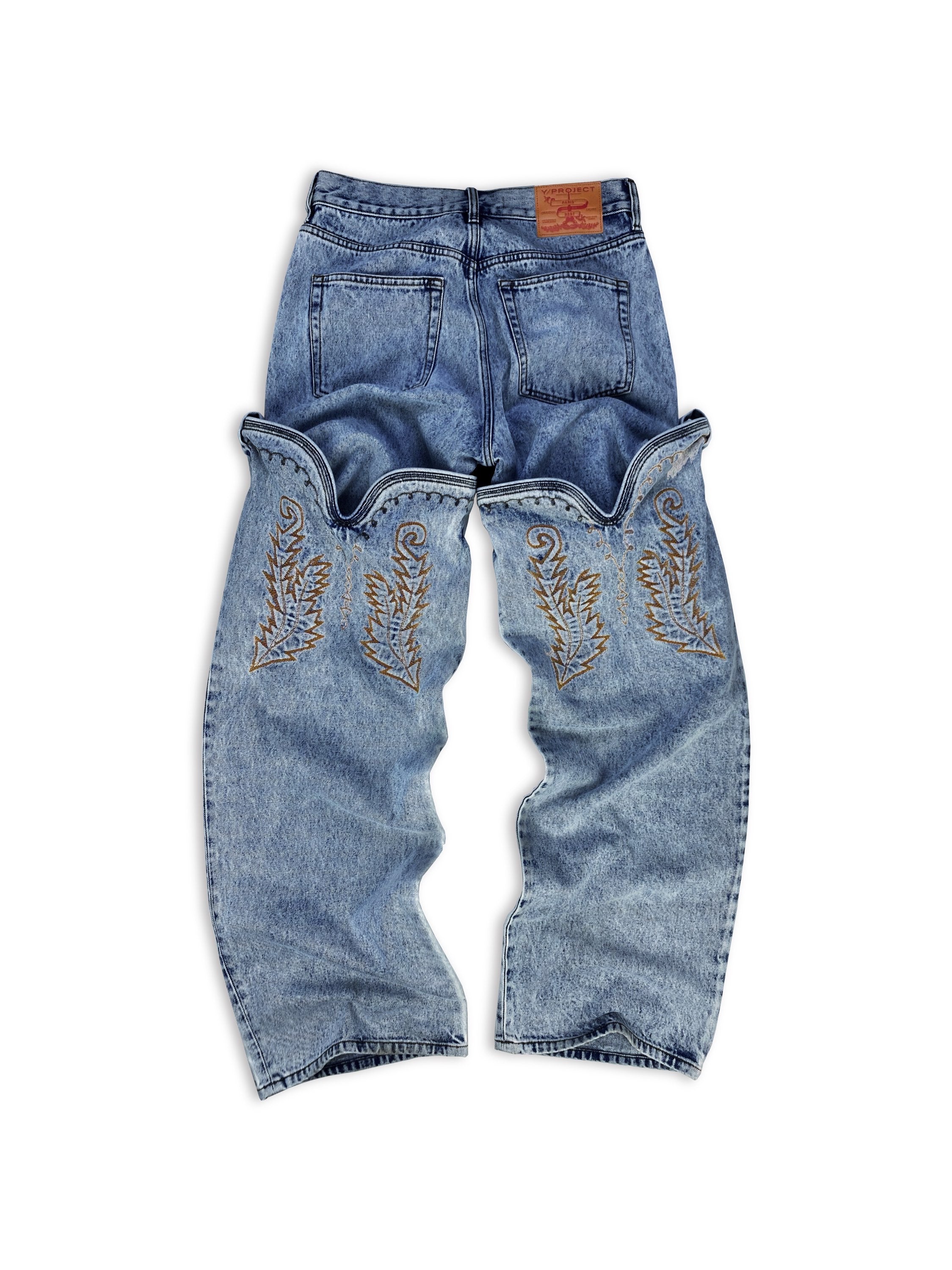 AW21 Y/Project Cowboy Cuff Acid Wash Bootcut Denim Jeans