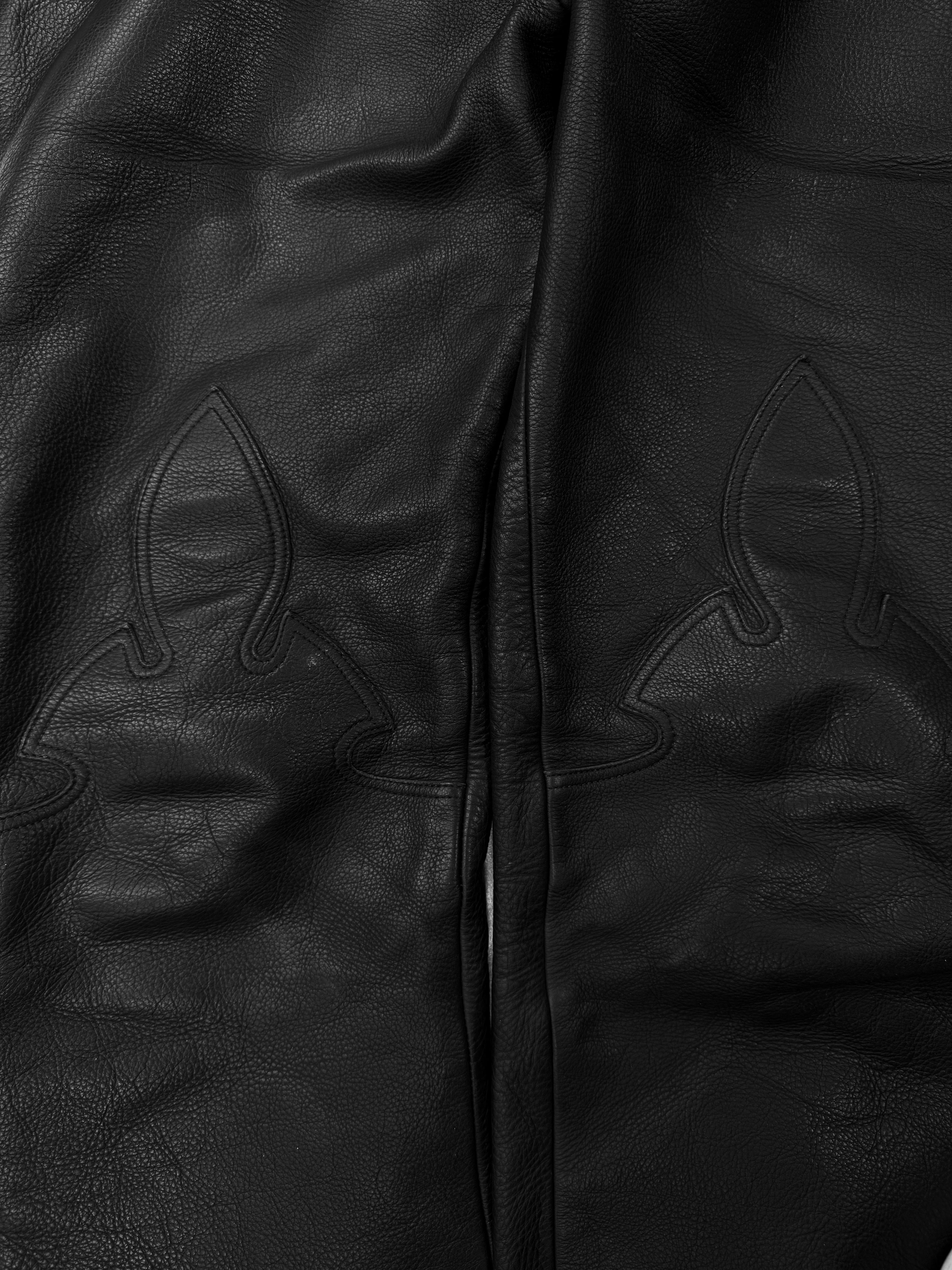 Chrome Hearts Fleur Knee Black Calfskin Leather Flared Pants