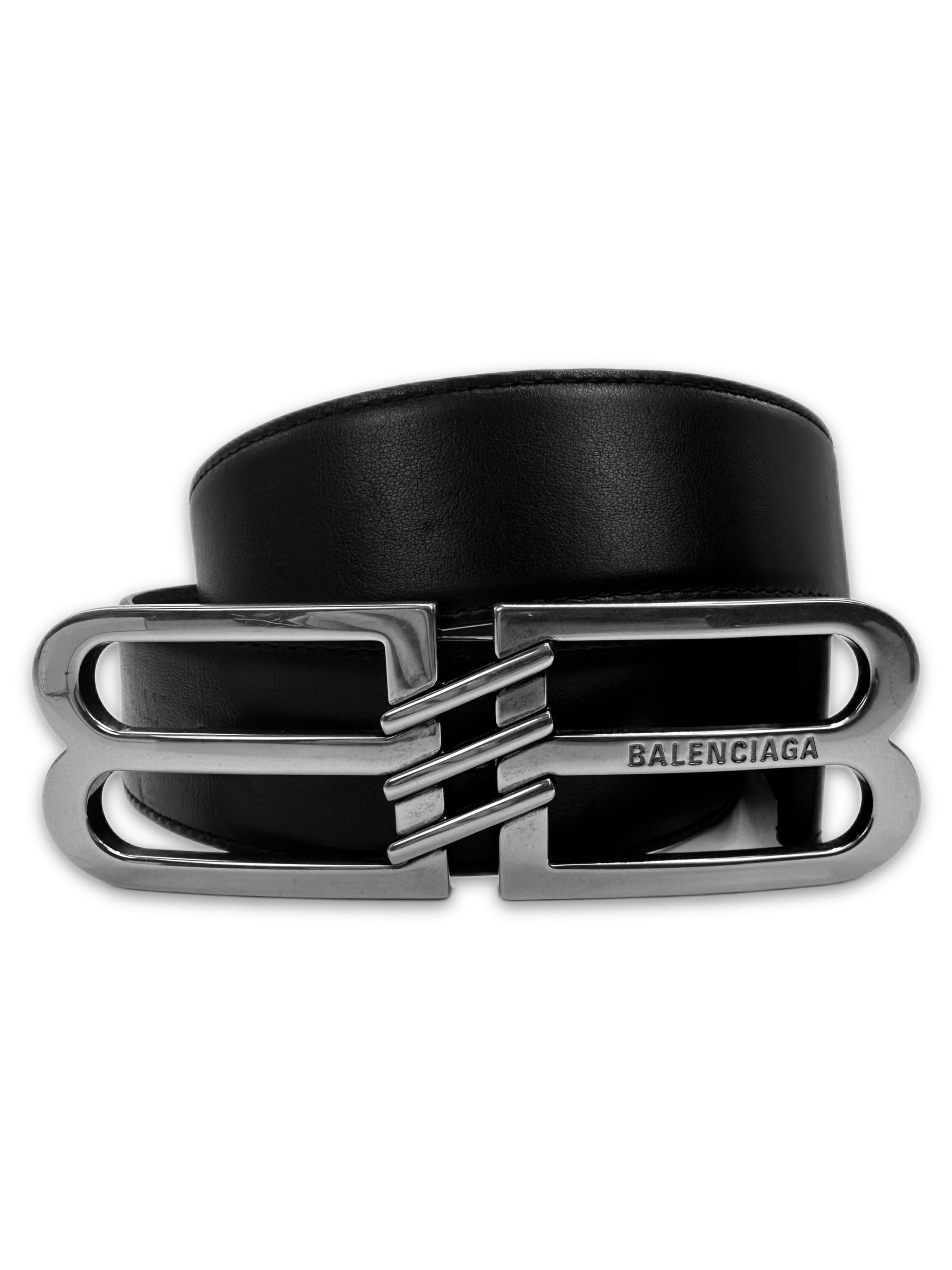 AW22 Balenciaga ‘Lost Tape’ BB Silver Buckle Leather Belt