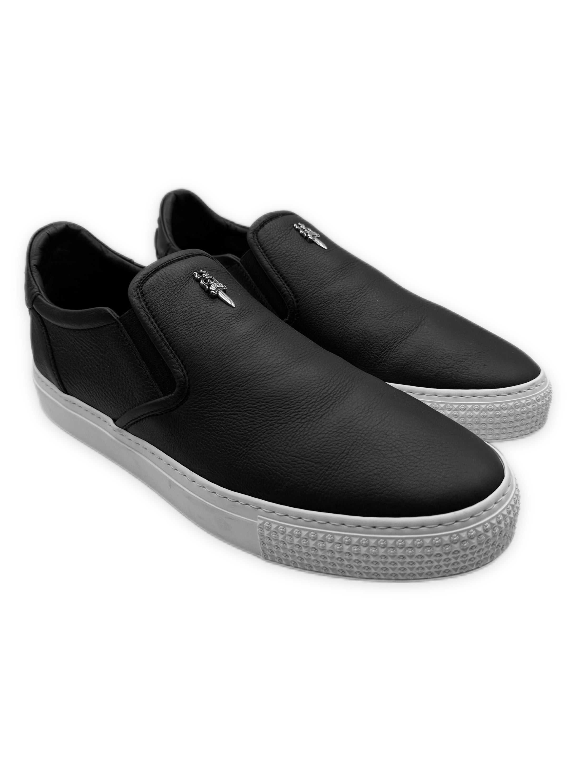 Chrome Hearts Dagger Black Plus Patch Leather Slip On Shoes