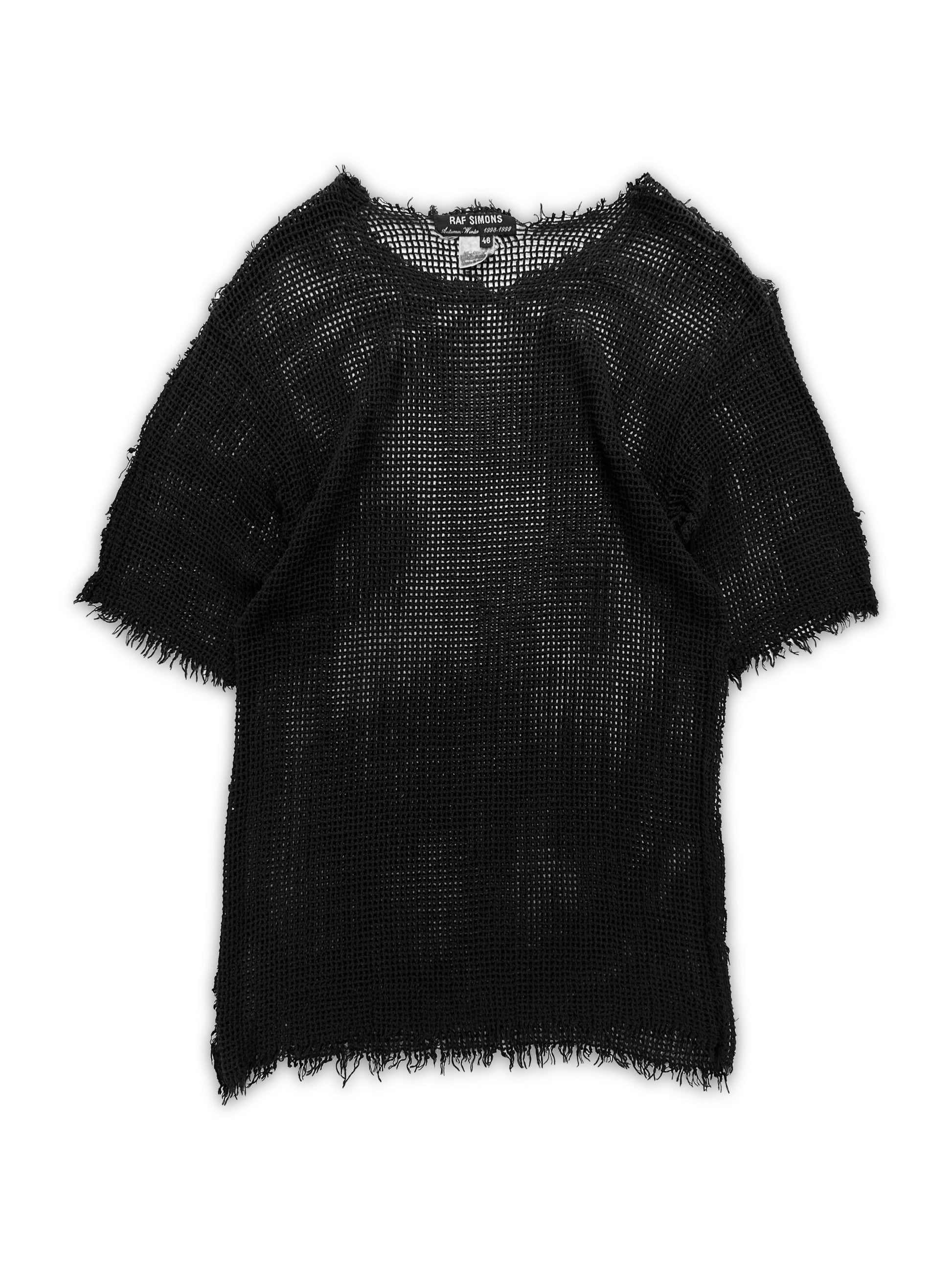 AW98 Raf Simons ‘Radioactivity’ Black Mesh Distressed T-Shirt