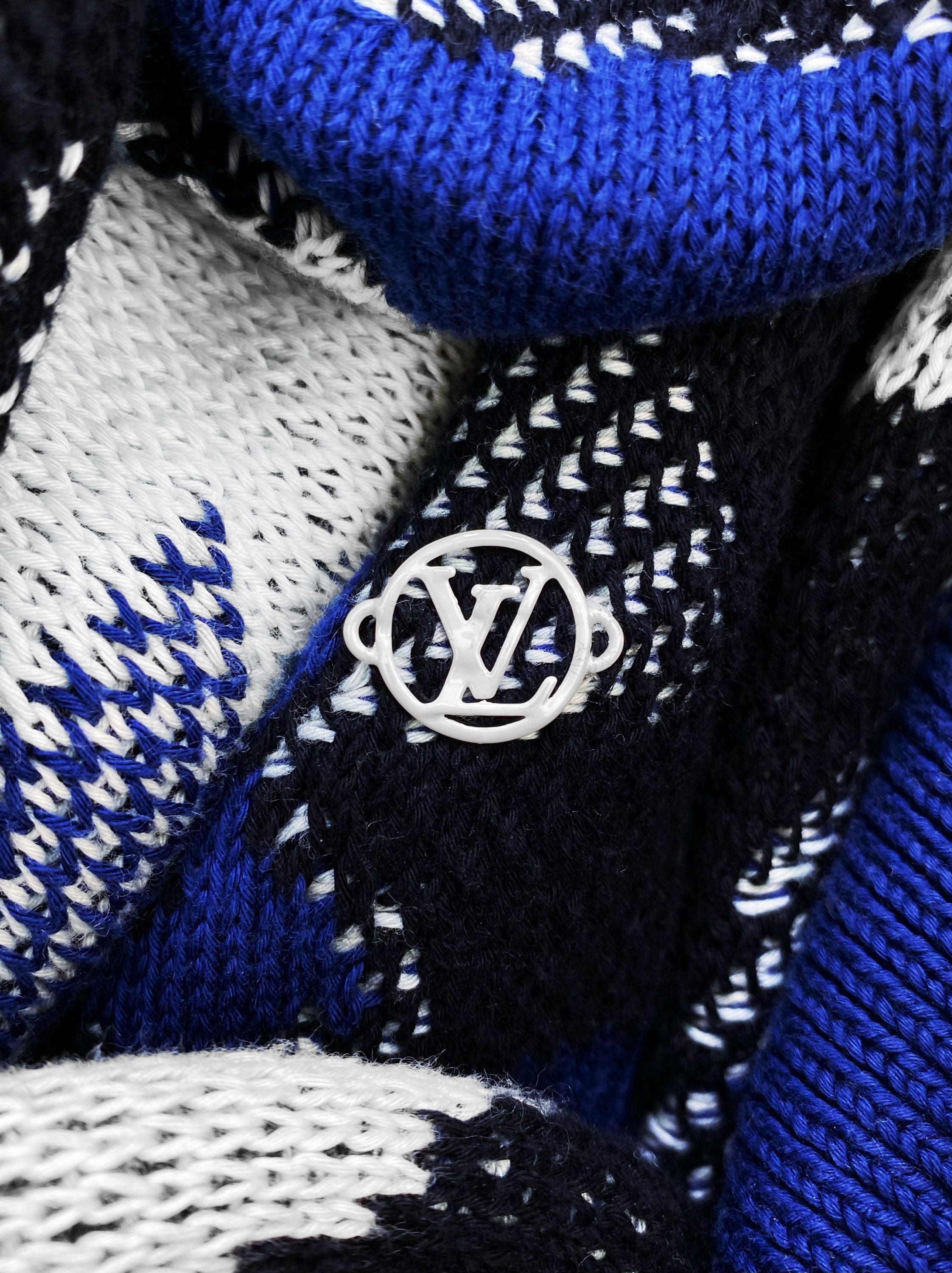 SS20 Louis Vuitton by Virgil Abloh Blue Camo Jacquard Knit Sweater