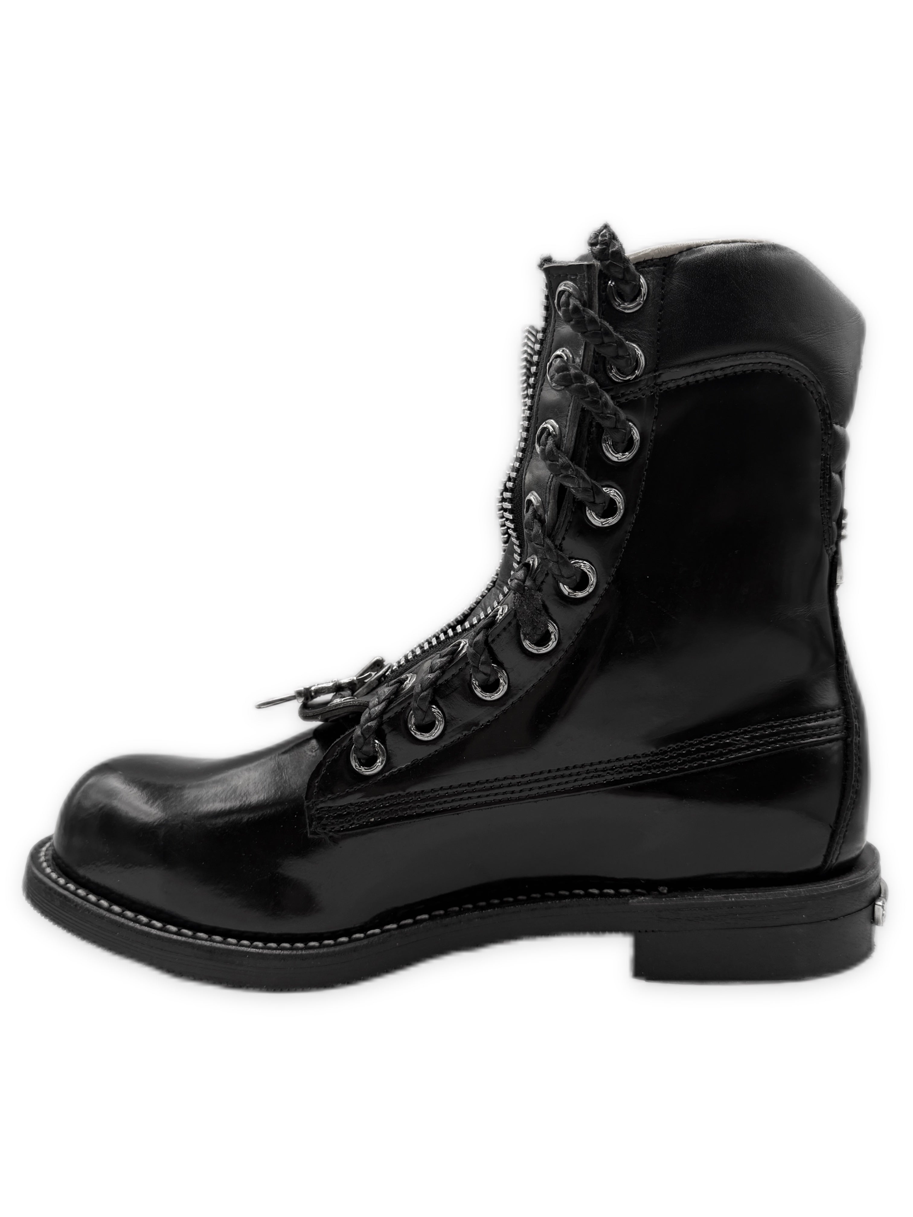 Chrome Hearts x Chippewa Fireman Zip Pyramid Stud Cross Patent Leather Boots
