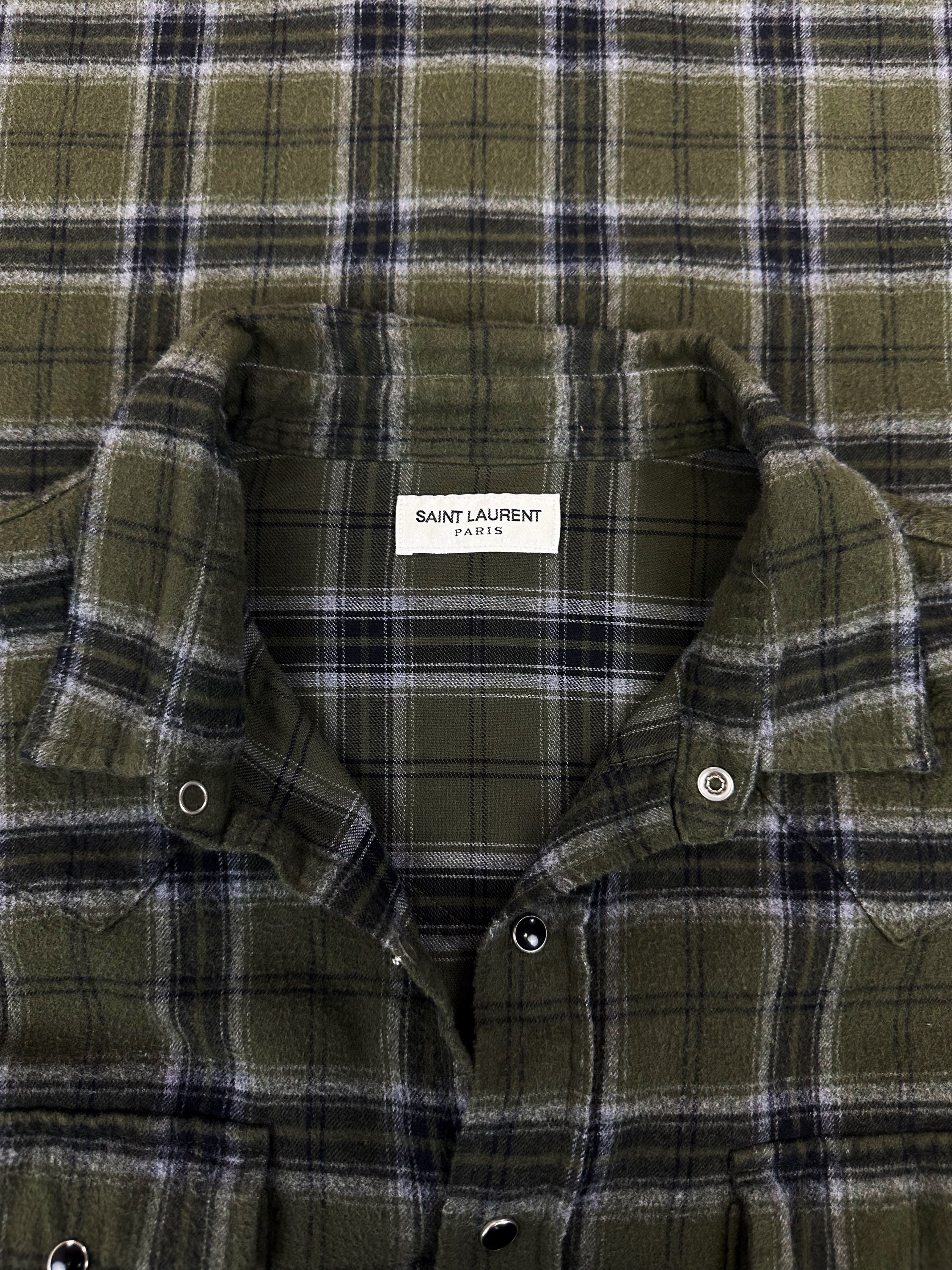 AW18 Saint Laurent Paris Green Distressed Plaid Flannel